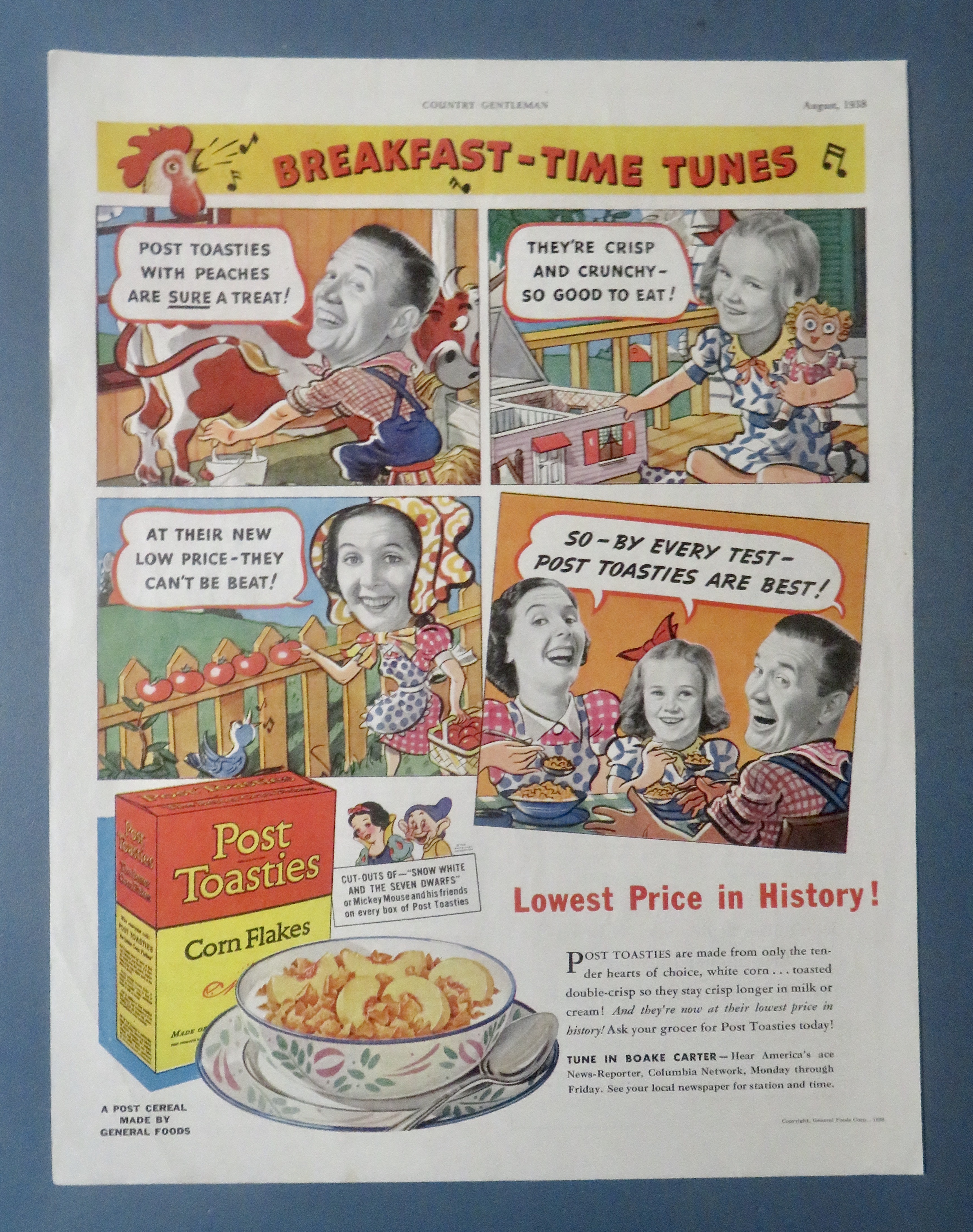 1938 Post Toasties Corn Flakes with Breakfast Time Tune