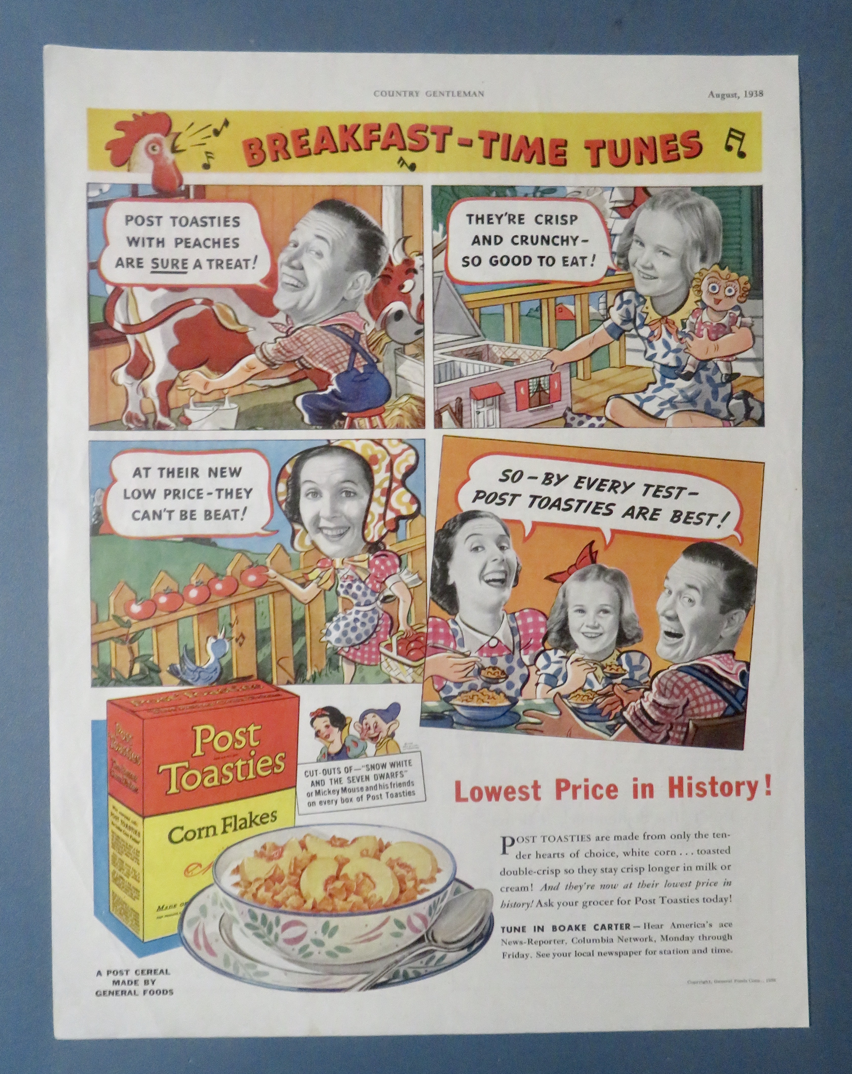 1938 Post Toasties Corn Flakes with Breakfast Time Tune