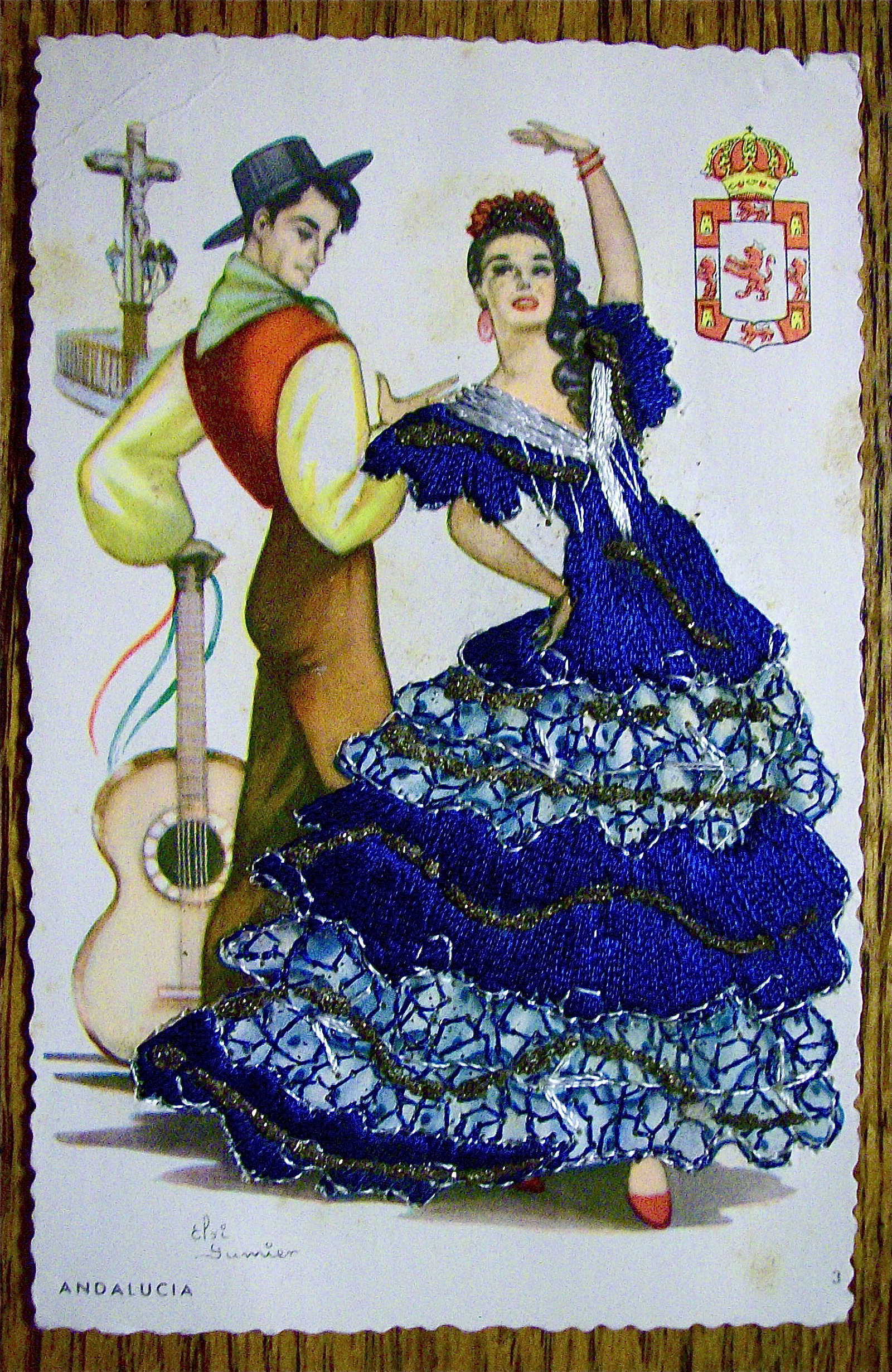 Andalucia Postcard-Fabric Overlay-Spanish Woman & Man