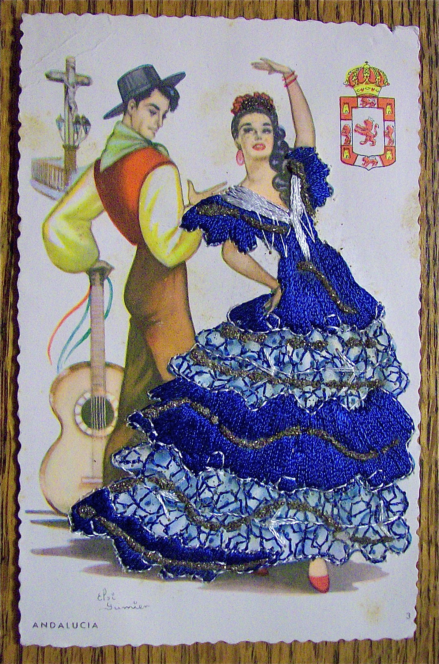 Andalucia Postcard-Fabric Overlay-Spanish Woman & Man