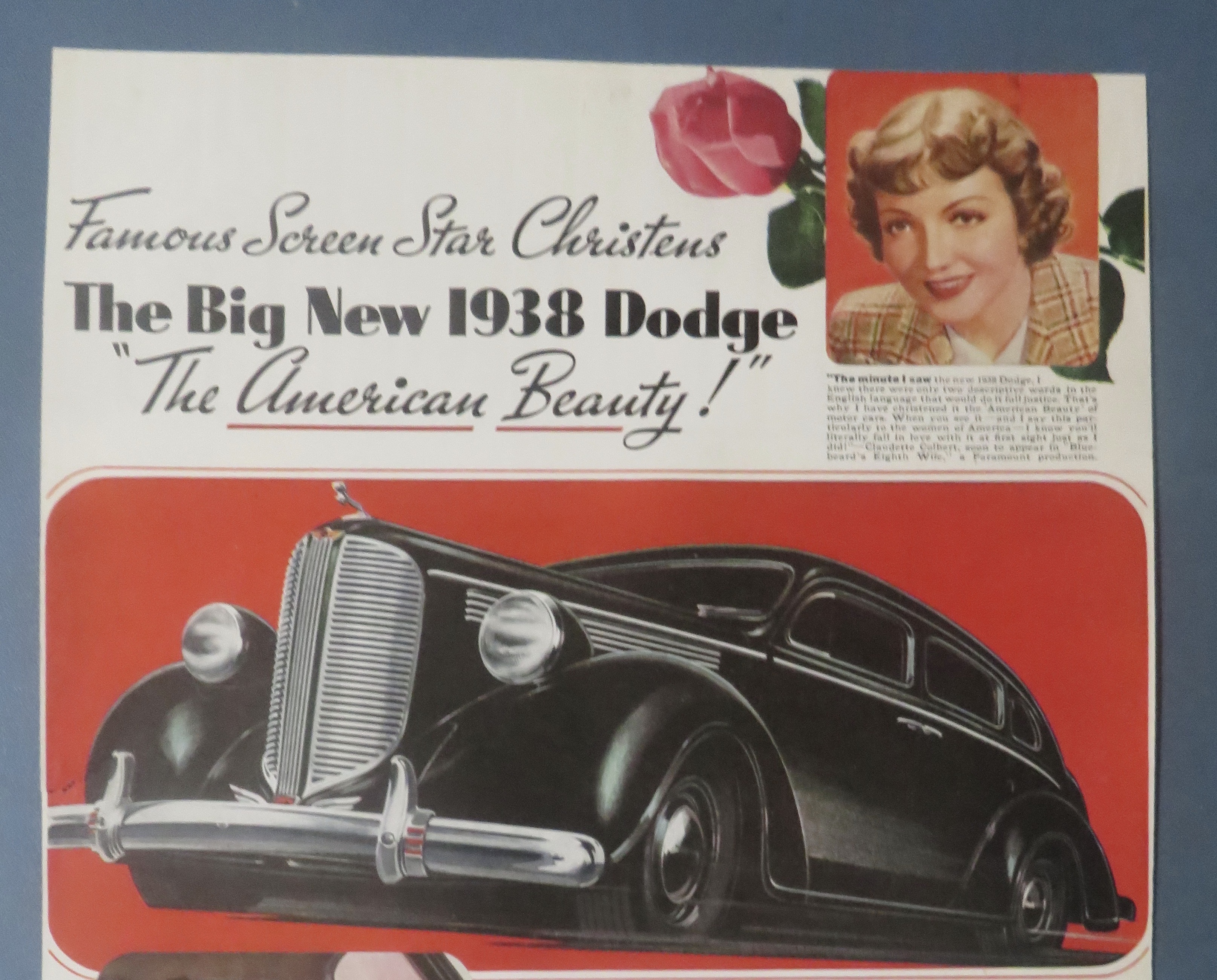 1938 Dodge Automobile w/ Screen Star Claudette Colbert