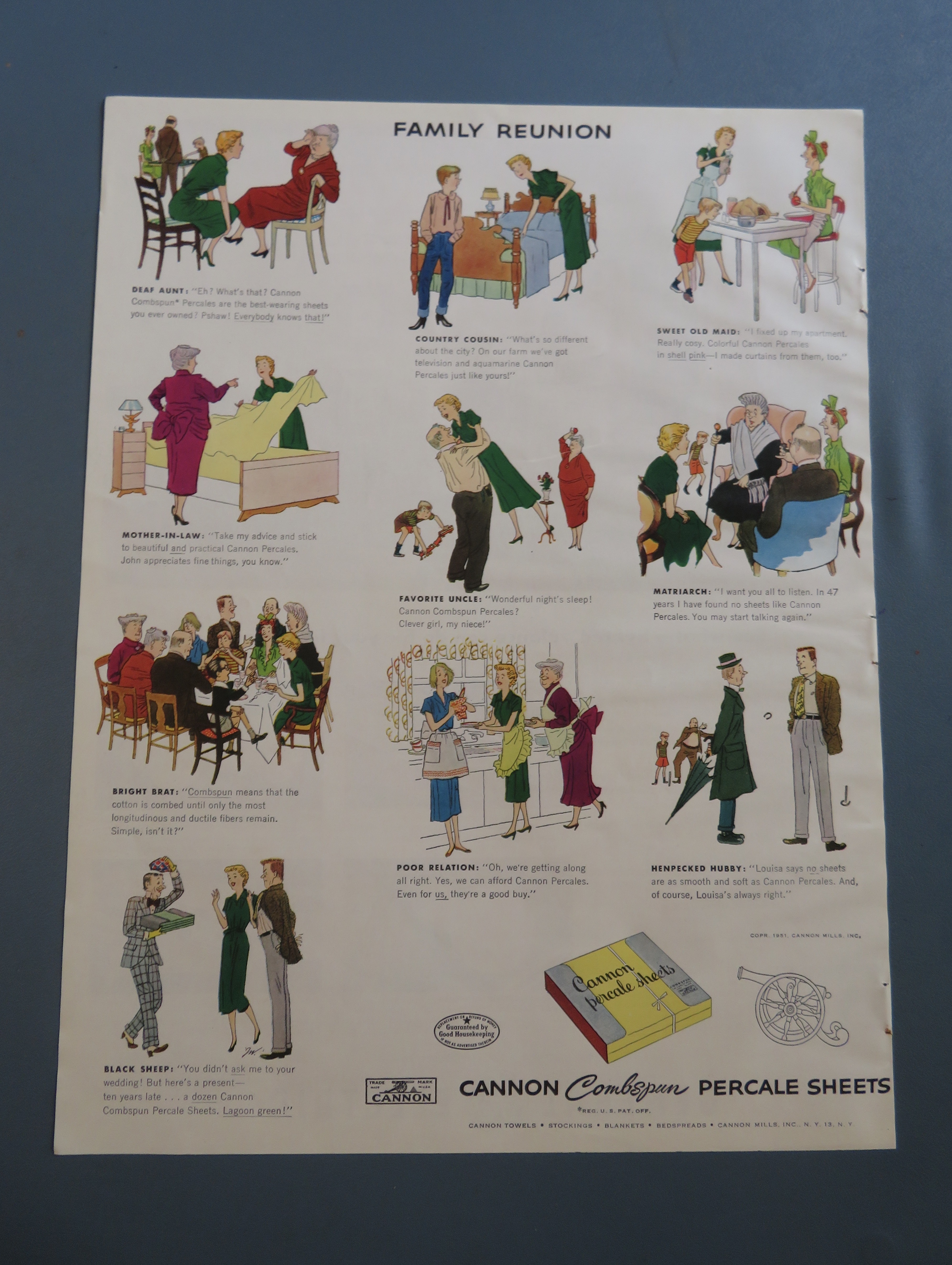 1951 Cannon Percale Sheets with Family Reunion
