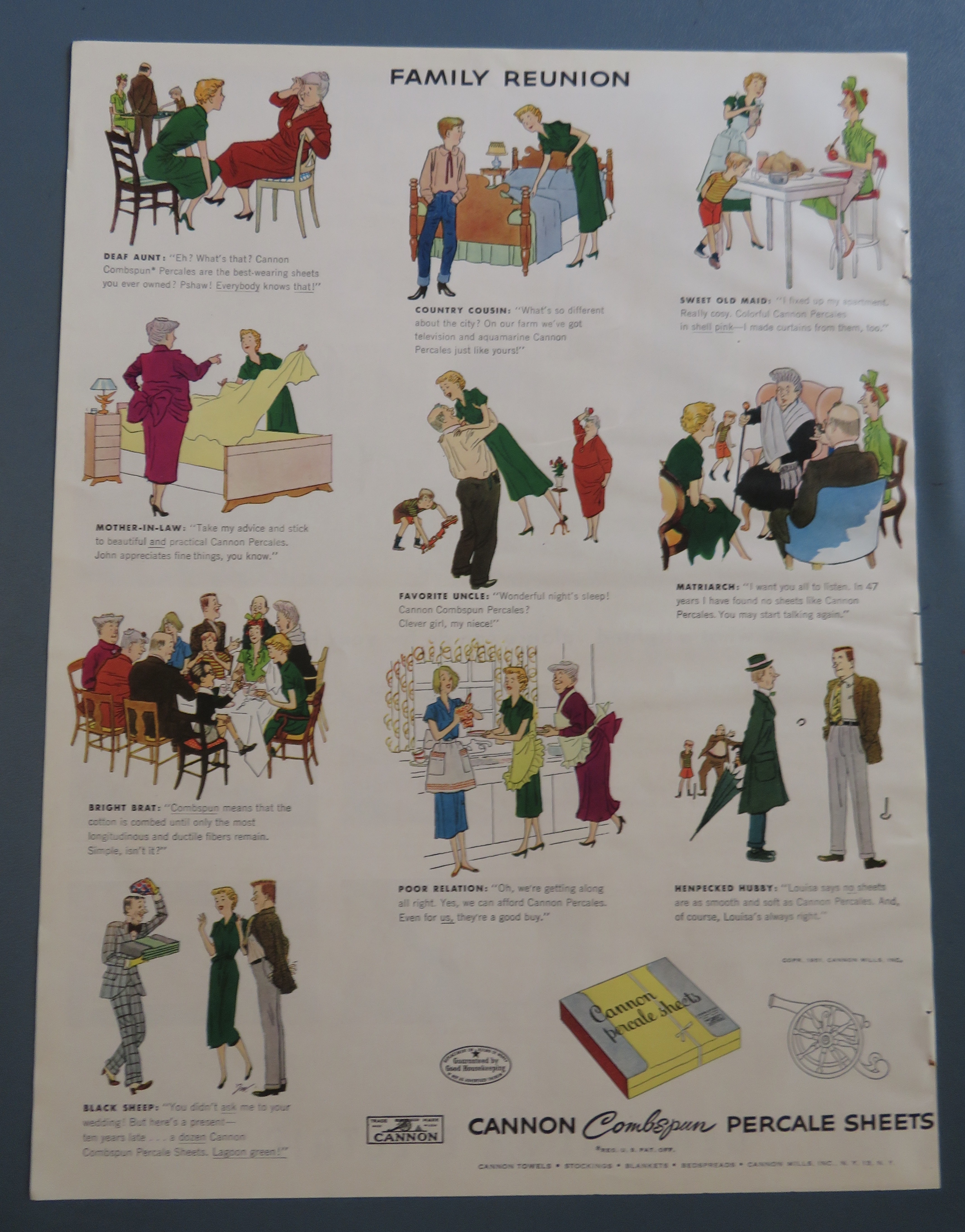1951 Cannon Percale Sheets with Family Reunion