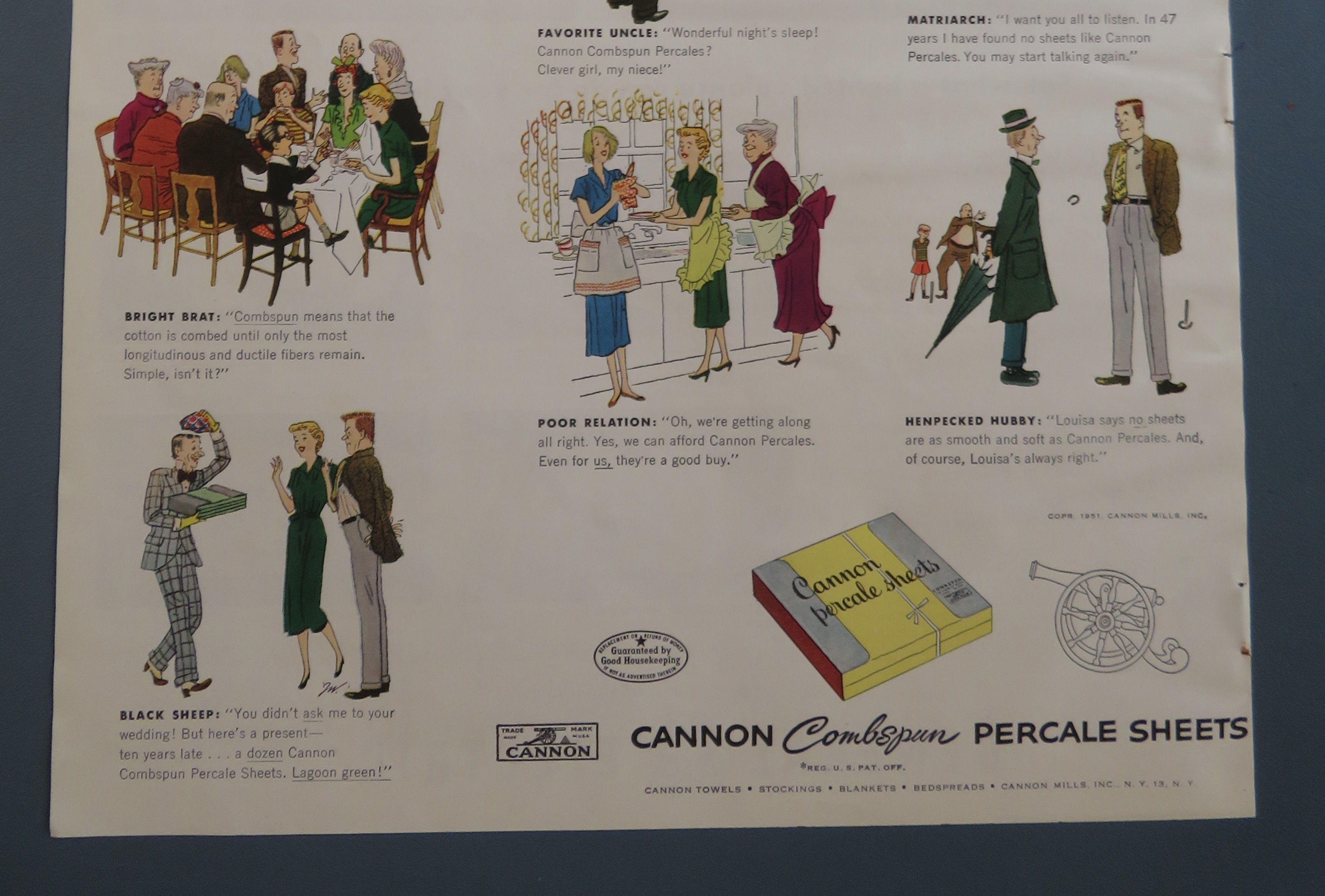 1951 Cannon Percale Sheets with Family Reunion