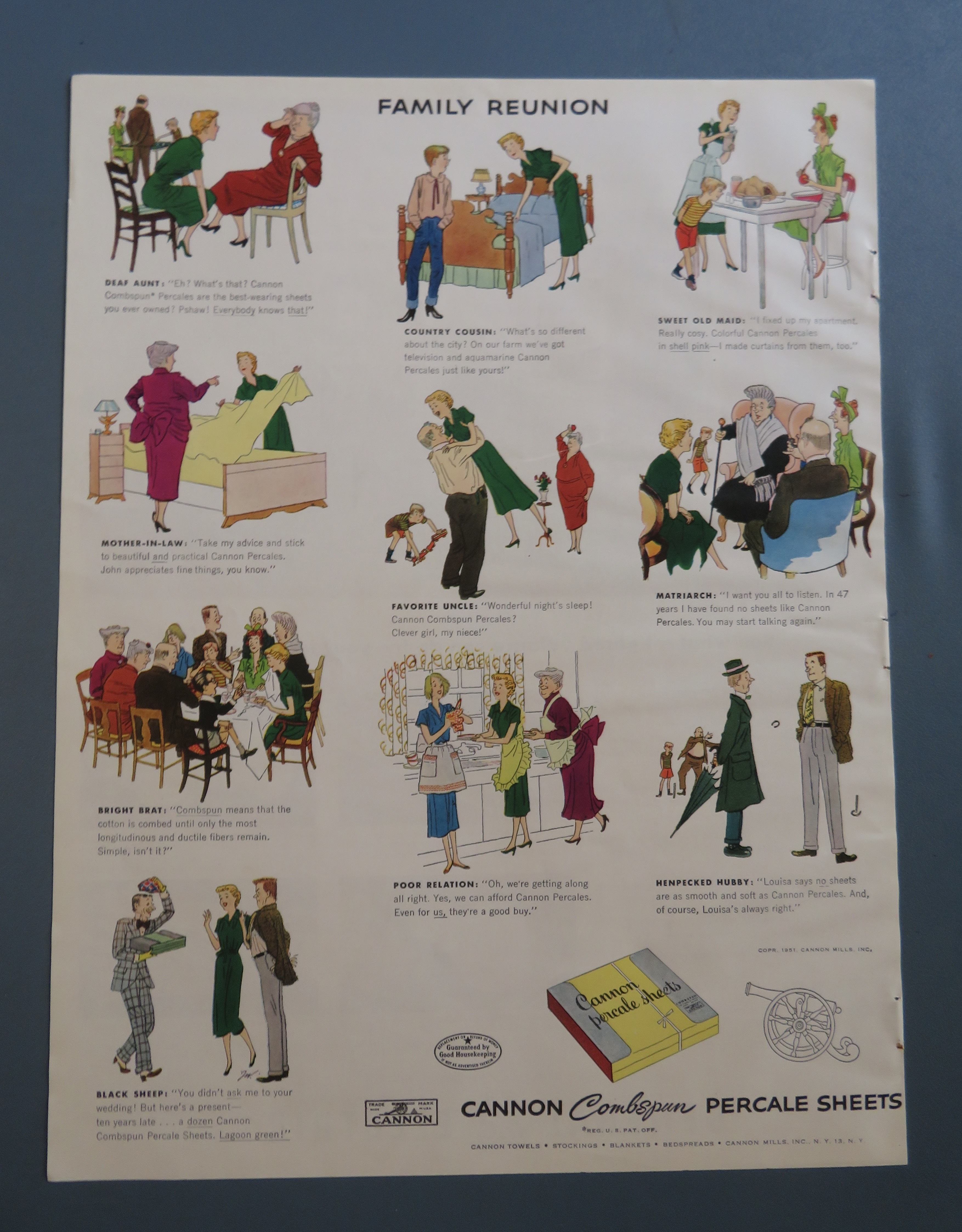 1951 Cannon Percale Sheets with Family Reunion