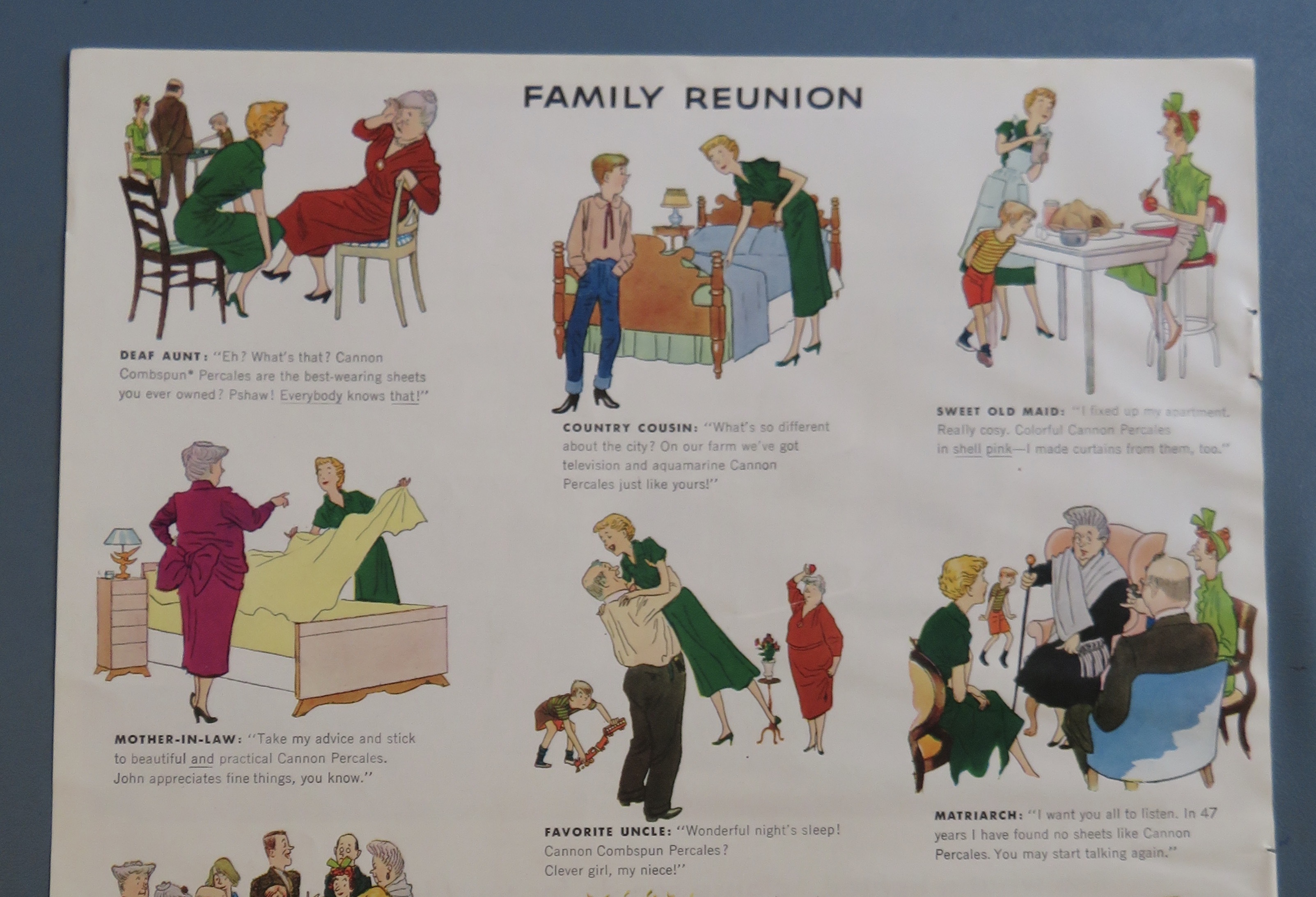 1951 Cannon Percale Sheets with Family Reunion