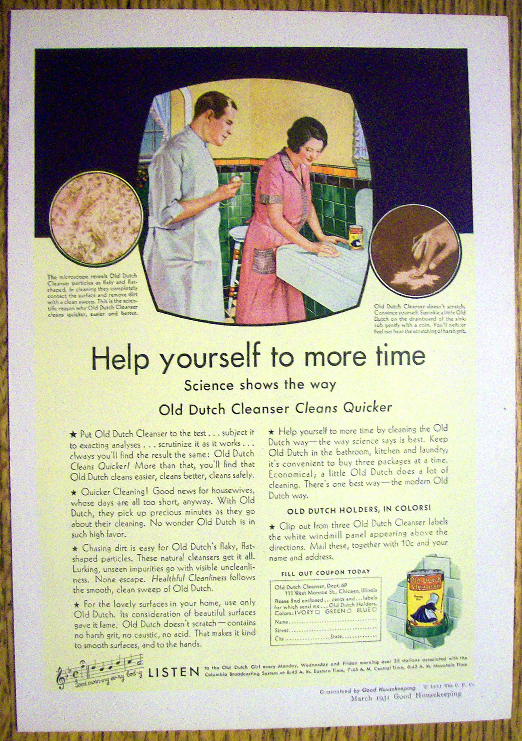 1931 Old Dutch Cleanser w/Woman Being Timed
