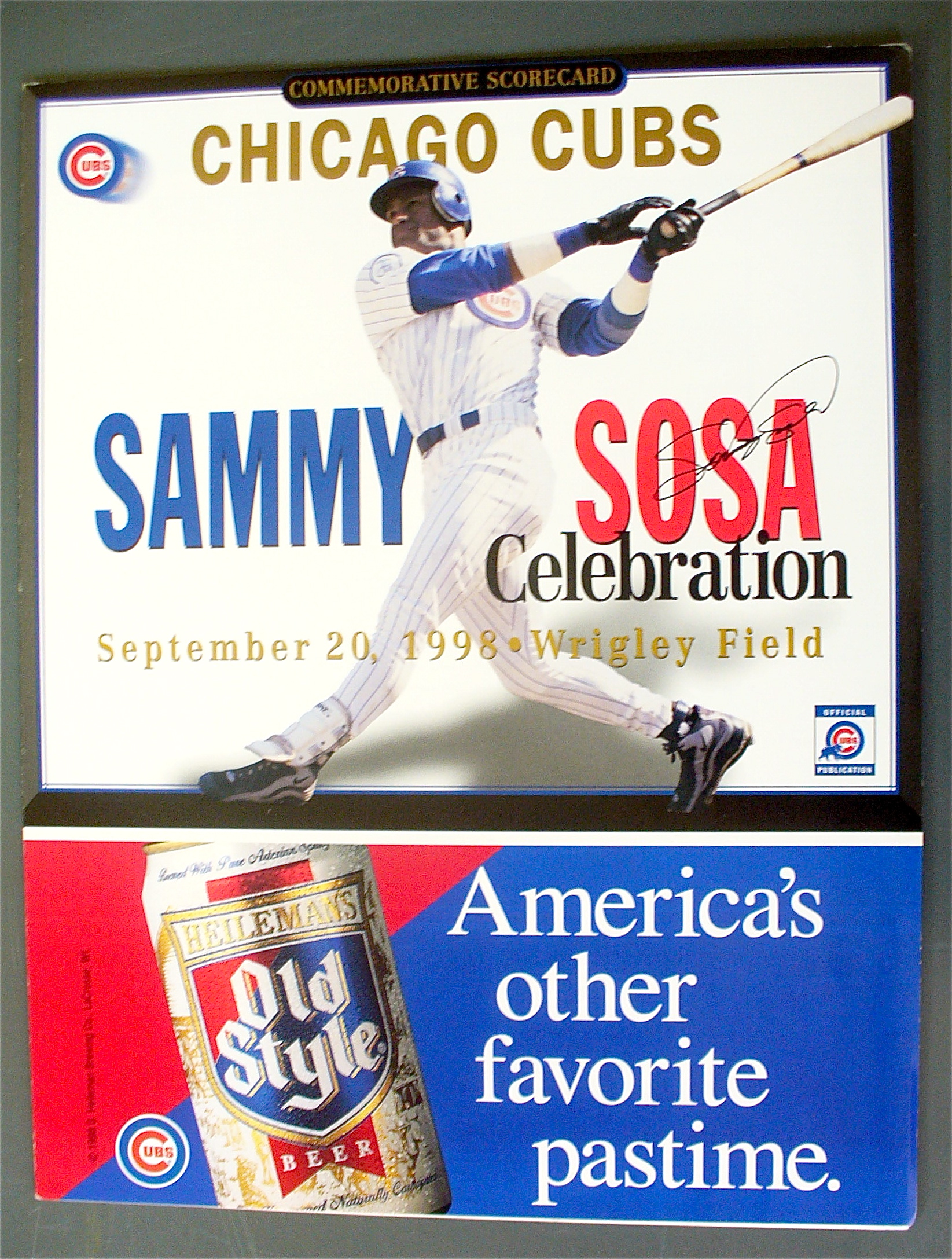 Chicago Cubs Score Card 1998 Sammy Sosa