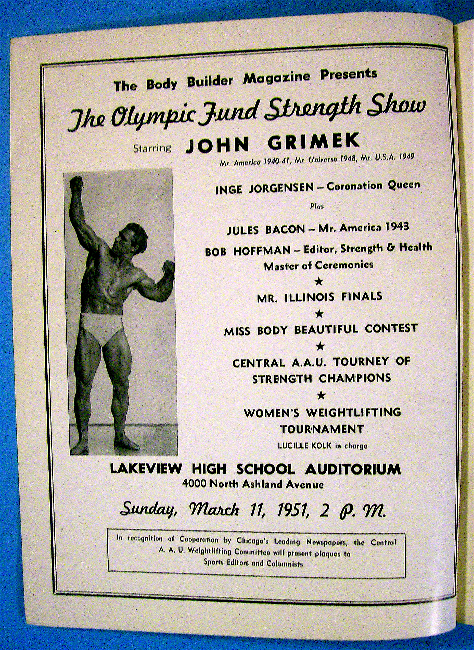 Body Builder Souvenir Program March 1951 John Grimek