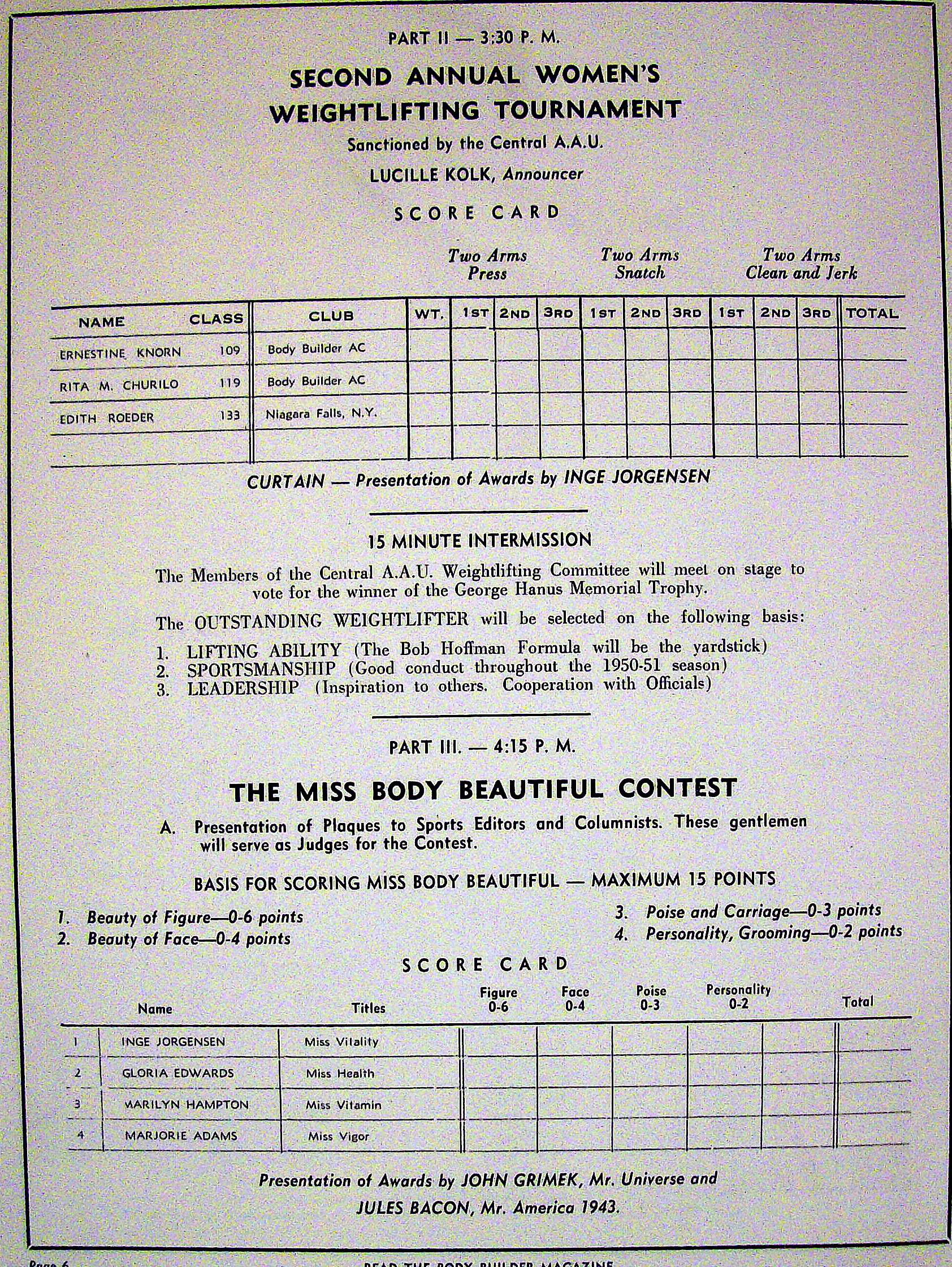 Body Builder Souvenir Program March 1951 John Grimek