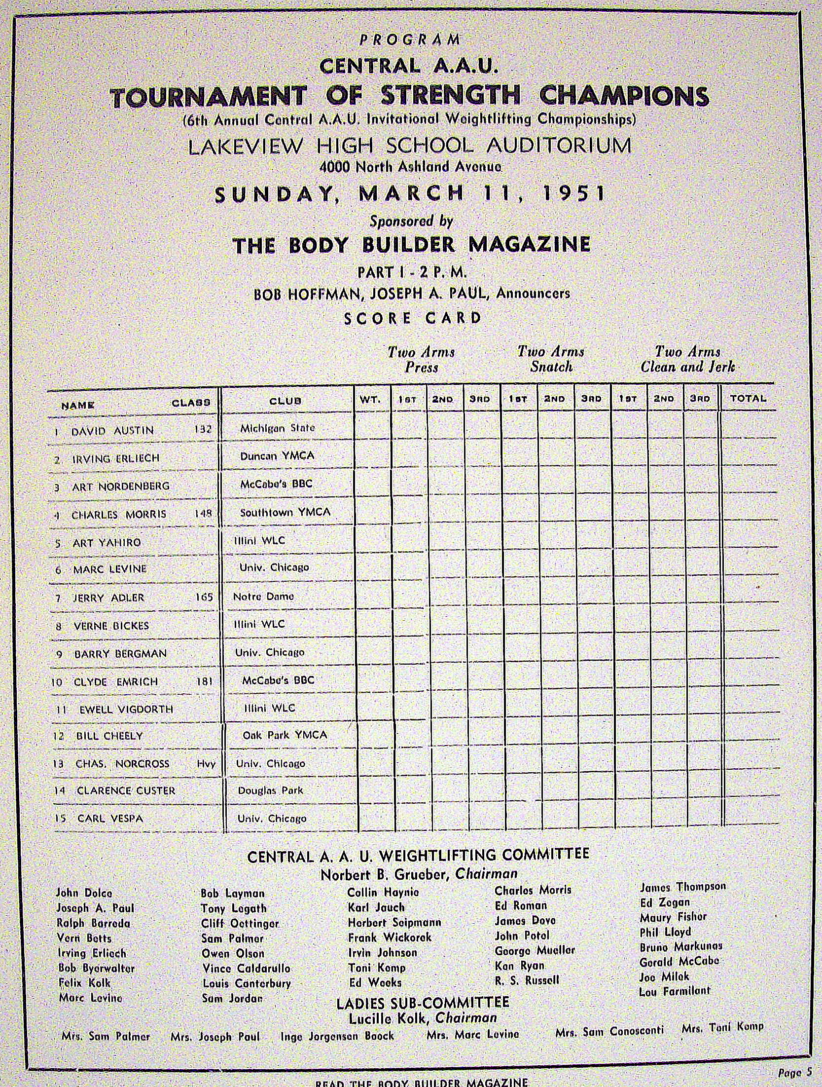 Body Builder Souvenir Program March 1951 John Grimek