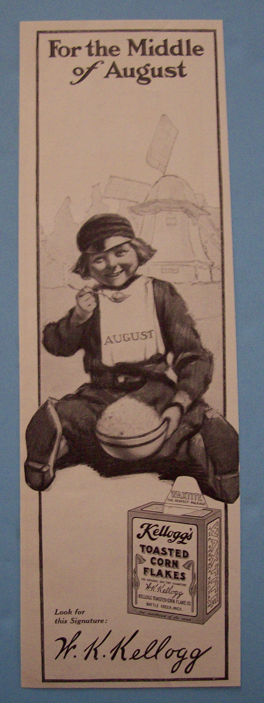 1914 Kellogg's Toasted Corn Flakes w/Boy Eating Cereal