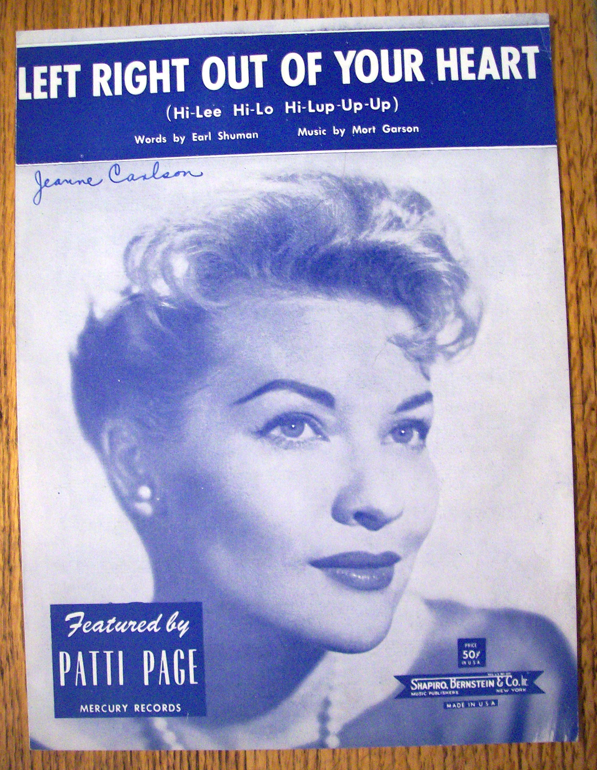 Sheet Music For 1958 Left Right Out Of Your Heart
