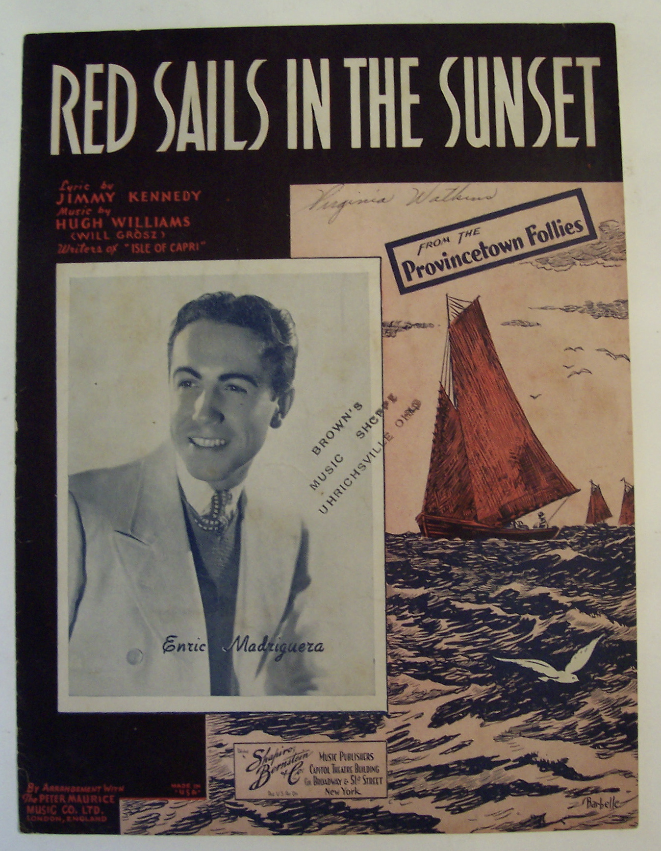 Sheet Music For 1935 Red Sails In The Sunset