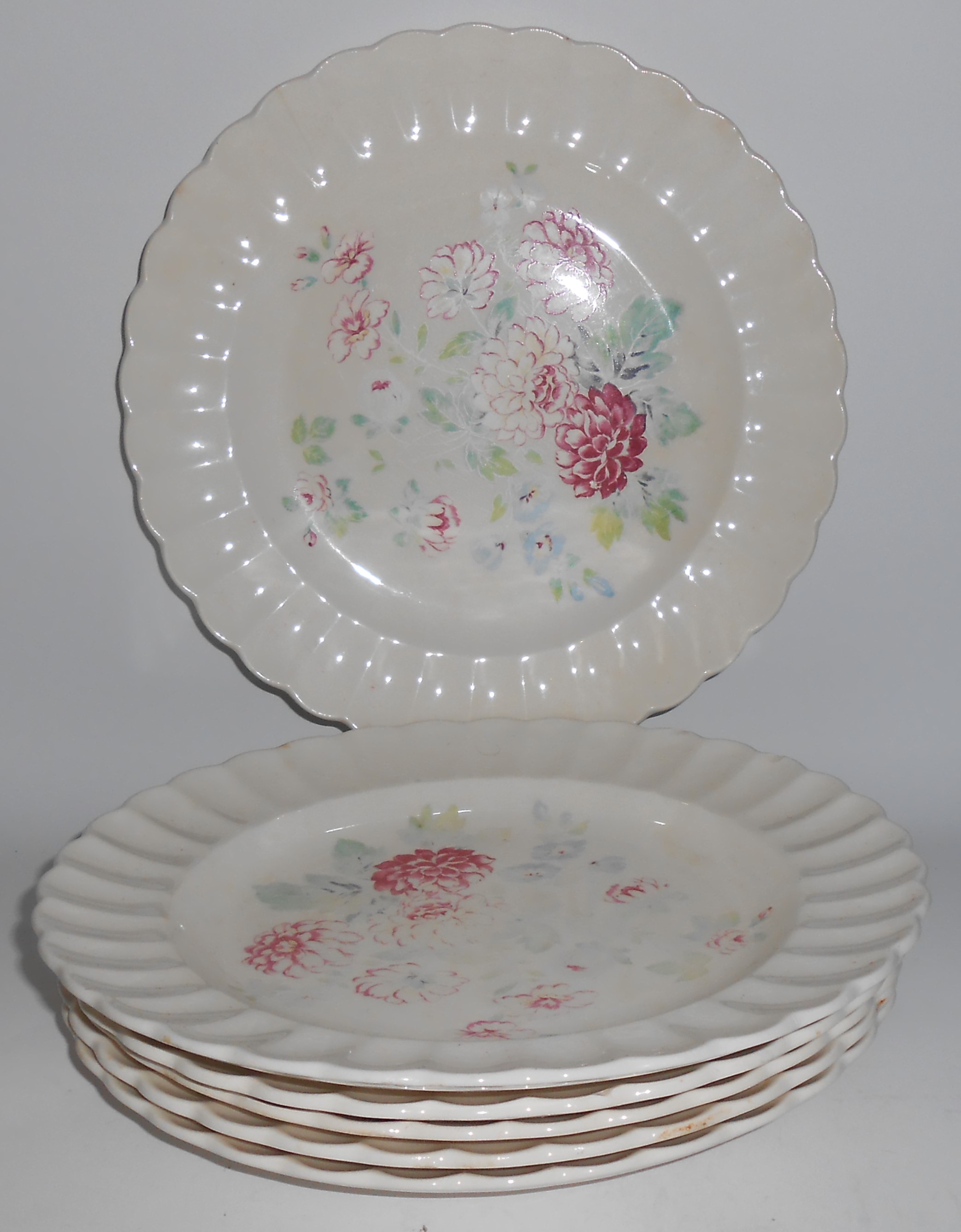 Sebring China Corinthian Set/6 Dahlia Lunch Plates