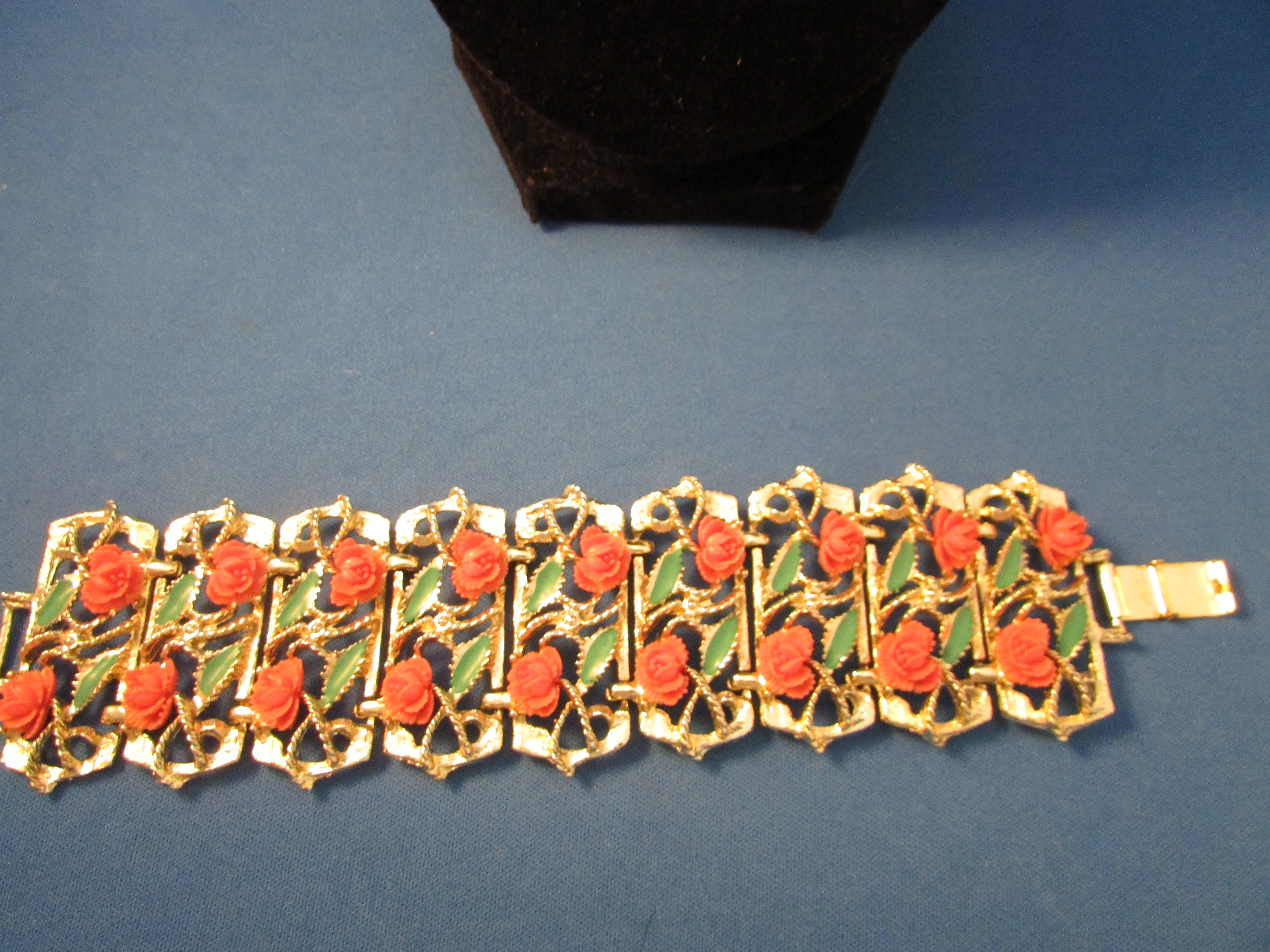 Coral Flowered Bracelet and Matching Earrings