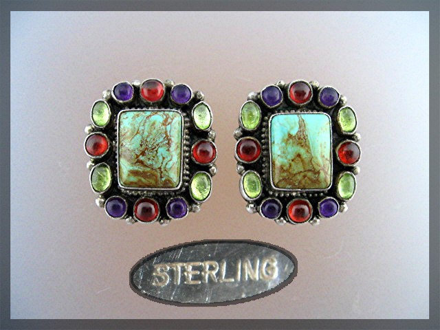 Navajo Turquoise Amethyst Peridot Garnet Sterling Silve