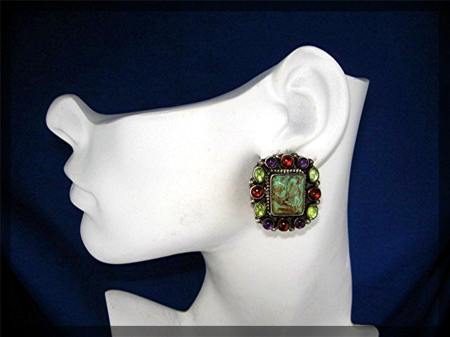 Navajo Turquoise Amethyst Peridot Garnet Sterling Silve