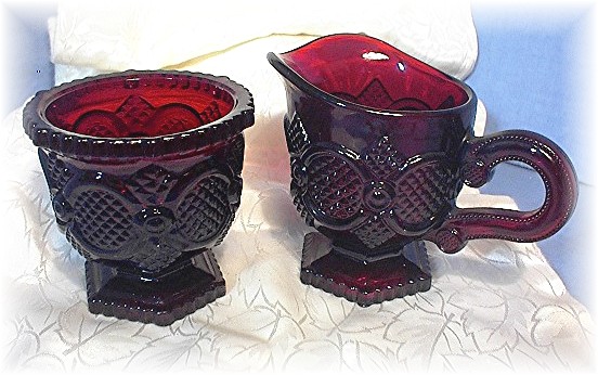 Deep Red Cape Cod Sugar & Creamer AVON
