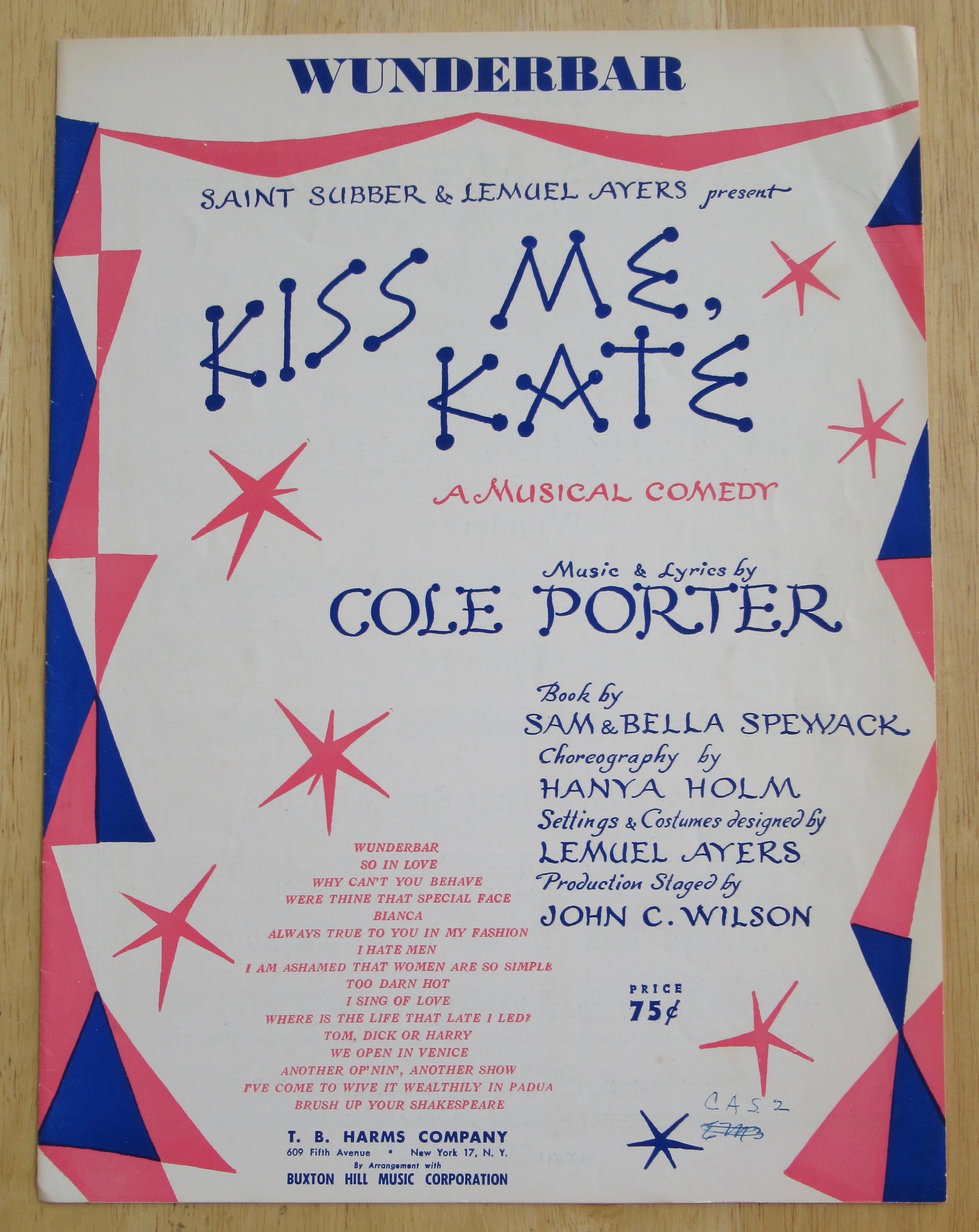 1948 Wunderbar Sheet Music (Kiss Me Kate)