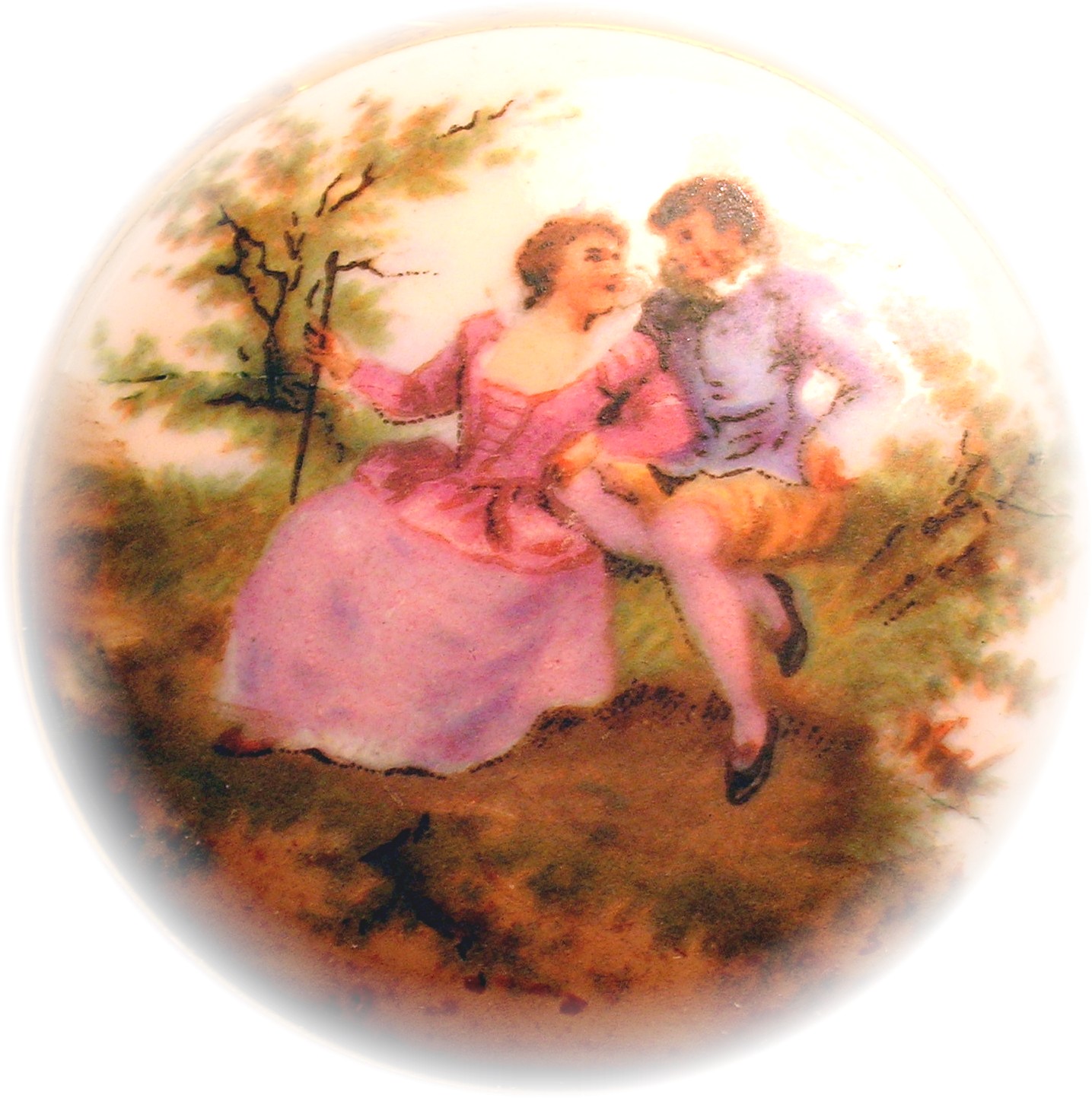 Bakelite Applejuice & Handpainted Porcelain Cameo Brooc