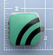 Enamel Black Green Art Deco Look Mirror Pill Box