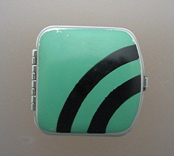 Enamel Black Green Art Deco Look Mirror Pill Box