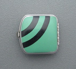 Enamel Black Green Art Deco Look Mirror Pill Box