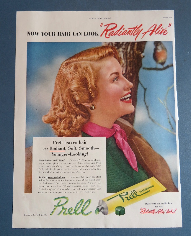 1951 Prell Shampoo With Lovely Red Haired Woman