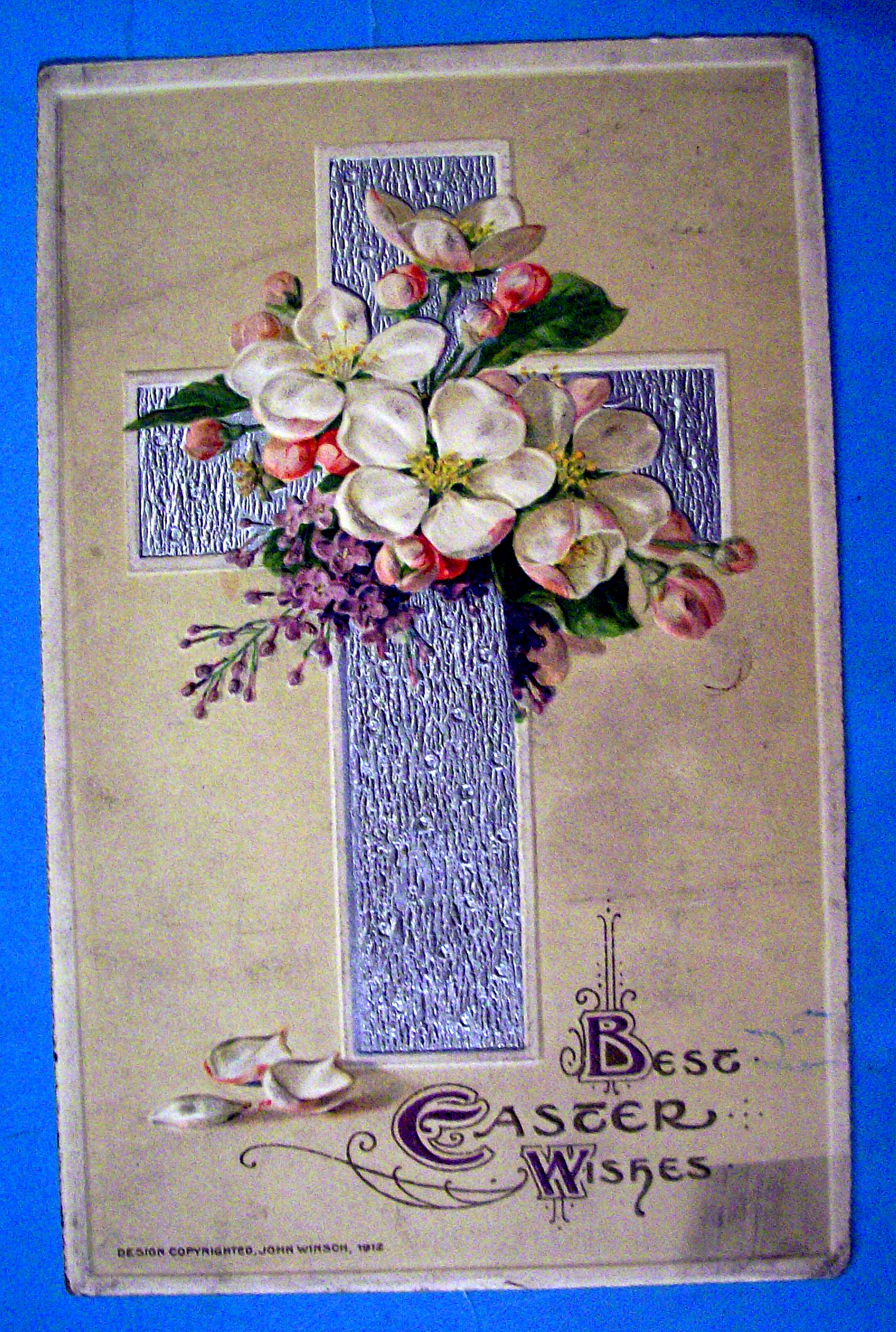 Best Easter Wishes Postcard with Cross & Flowers