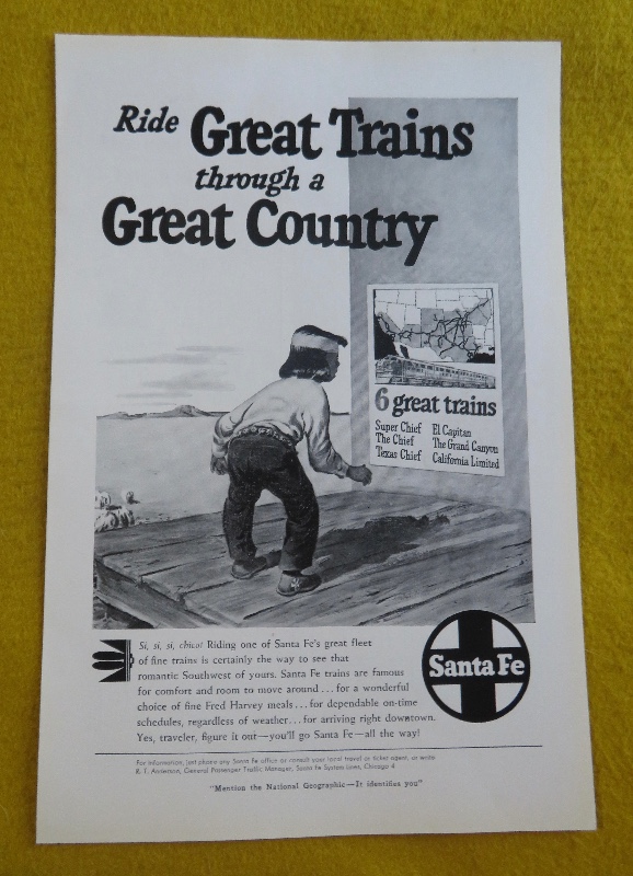 1950 Santa Fe Trains With Indian Man Looking At A Train Schedule