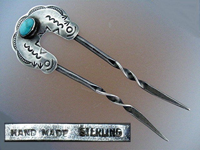 Sterling Silver Turquoise Hair Pin Hand Made