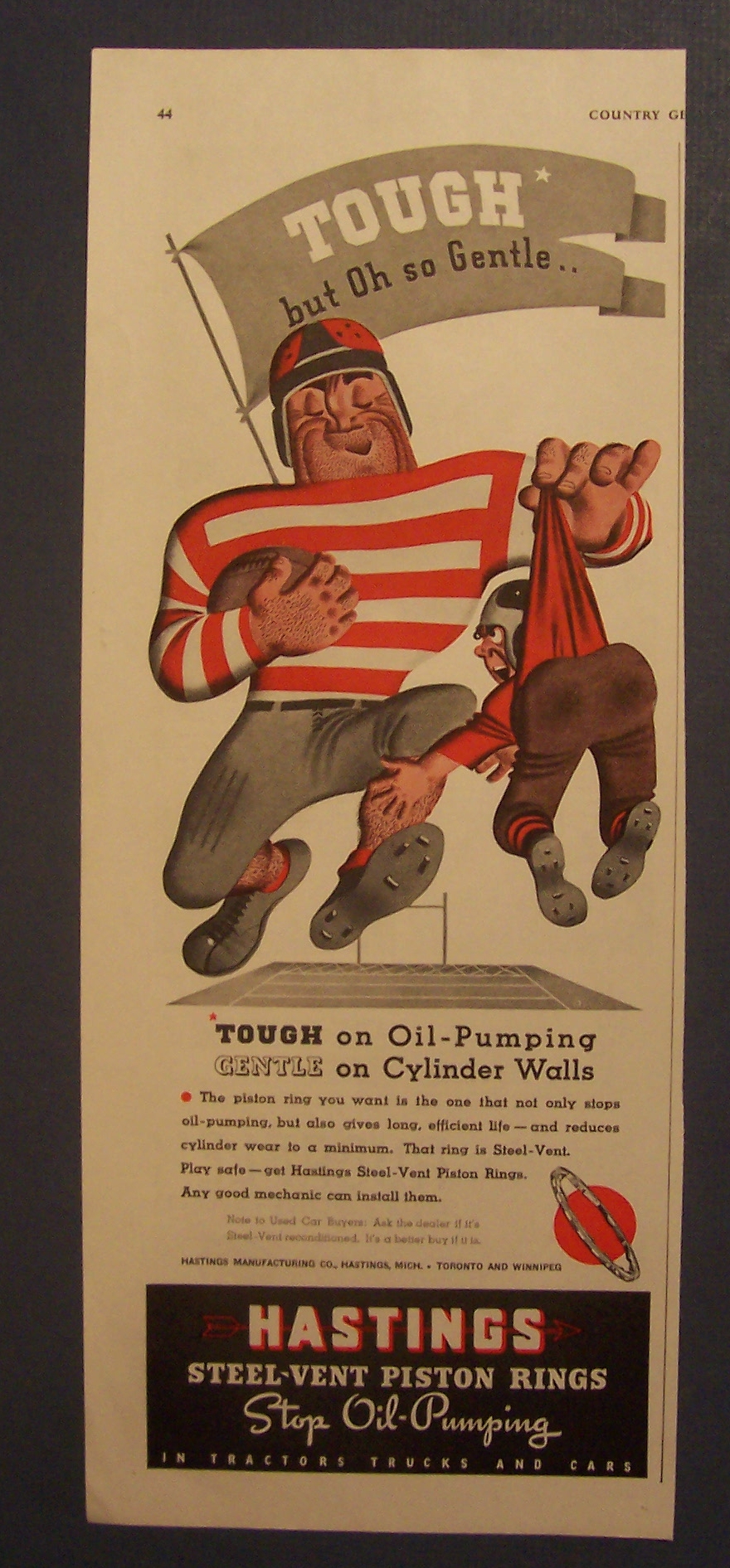 1939 Hastings Steel-Vent Piston Rings w/Football Player