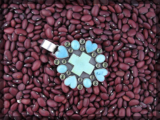 Dan Dodson Turquoise  Sterling Silver Hearts Pendant