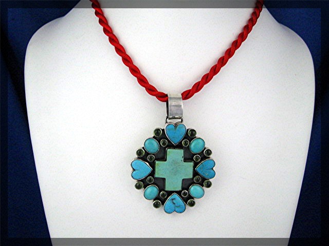 Dan Dodson Turquoise  Sterling Silver Hearts Pendant