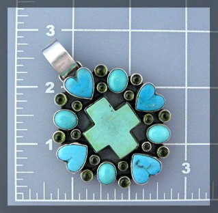 Dan Dodson Turquoise  Sterling Silver Hearts Pendant