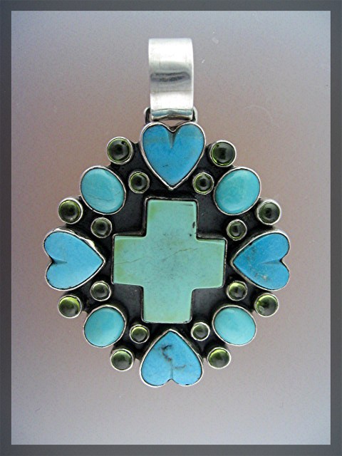 Dan Dodson Turquoise Sterling Silver Hearts Pendant
