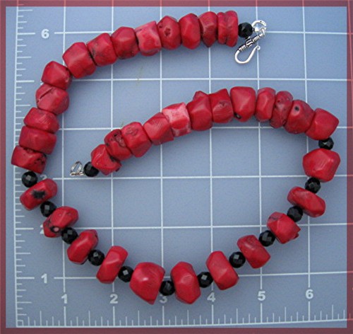 Coral Black Jet Sterling Silver S Clasp Necklace