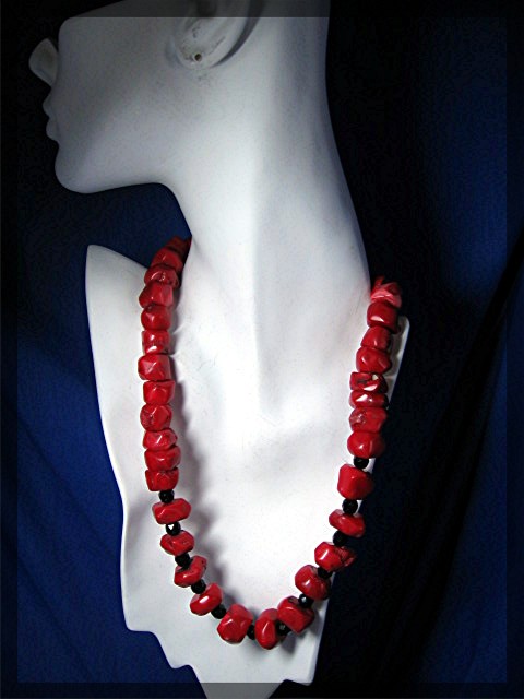 Coral Black Jet Sterling Silver S Clasp Necklace
