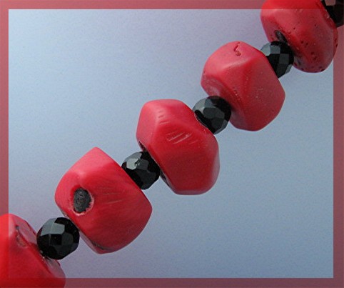 Coral Black Jet Sterling Silver S Clasp Necklace