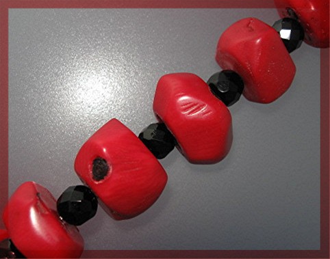 Coral Black Jet Sterling Silver S Clasp Necklace