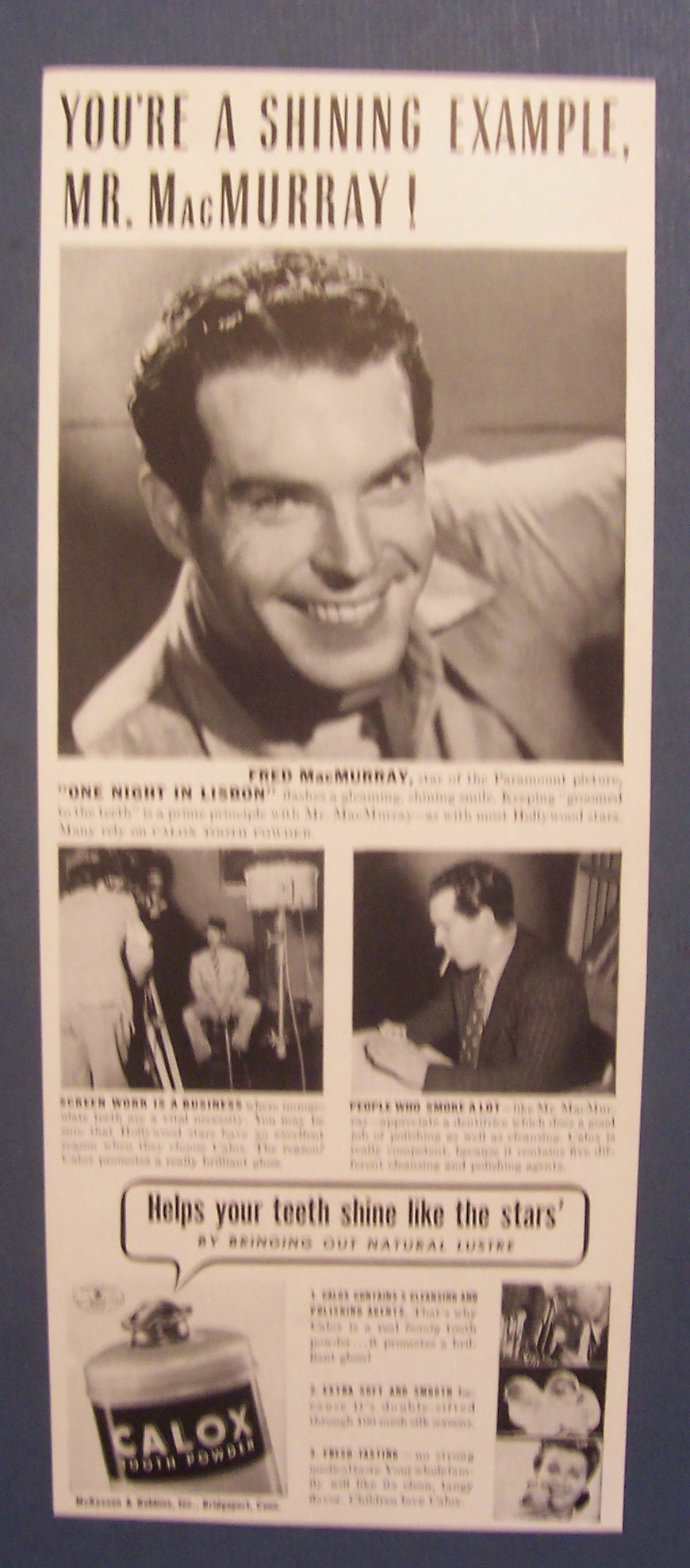1941  Calox  Tooth  Powder  with  Fred  MacMurray