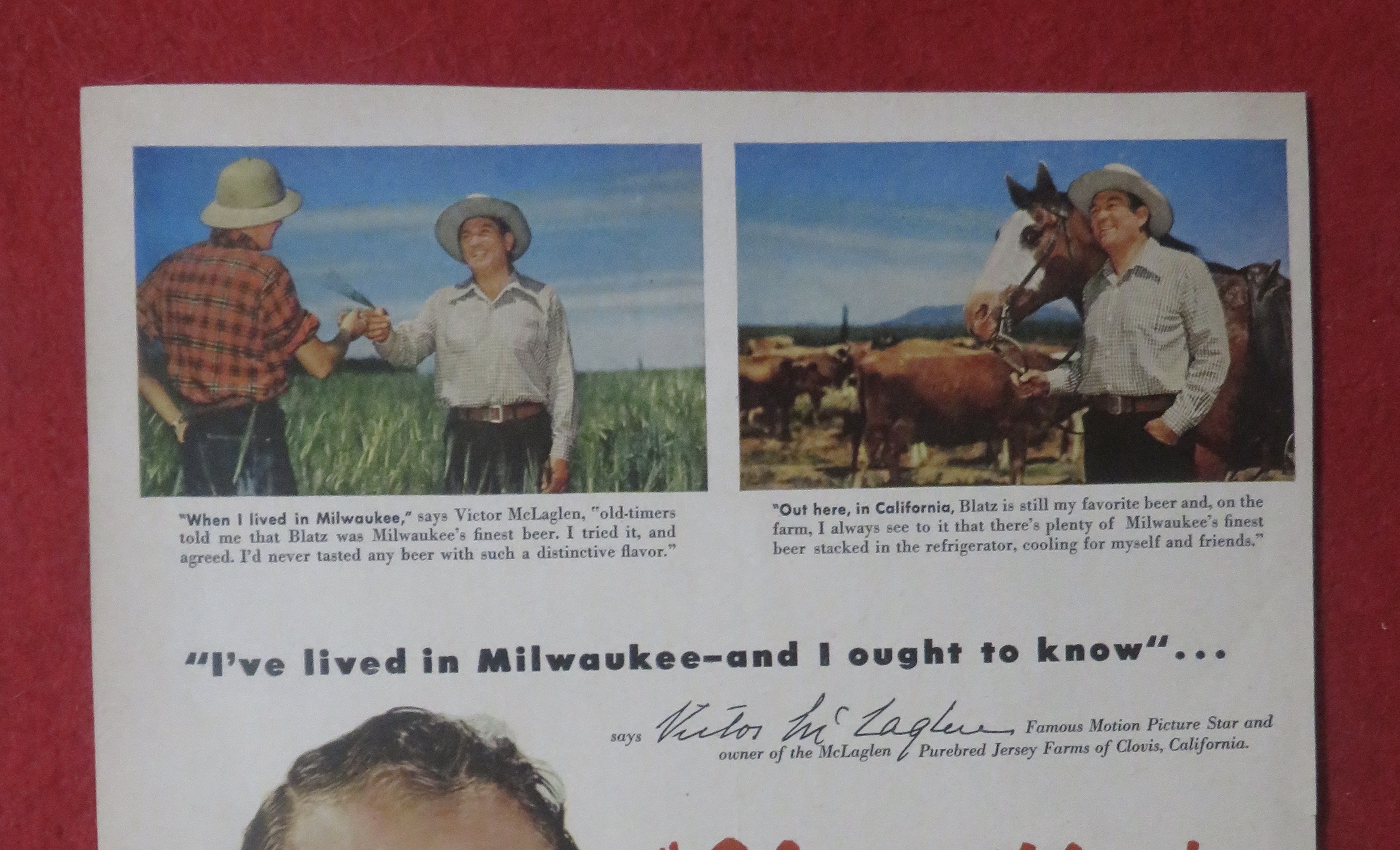 1948 Blatz Beer with Famous Motion Star Victor McLaglen