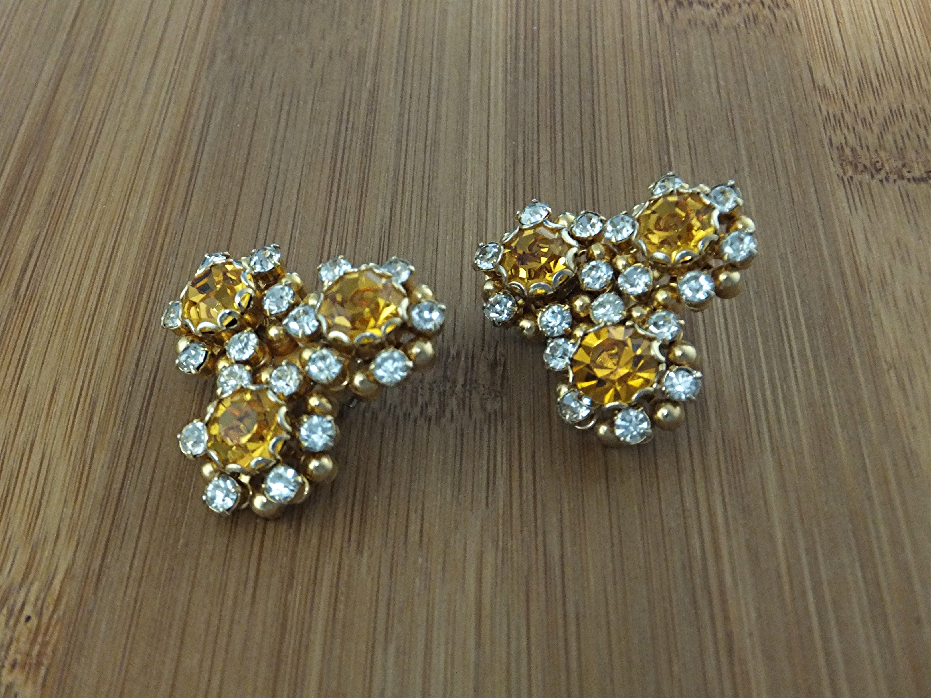 Earrings KRAMER Citrine Crystal Flower Clips