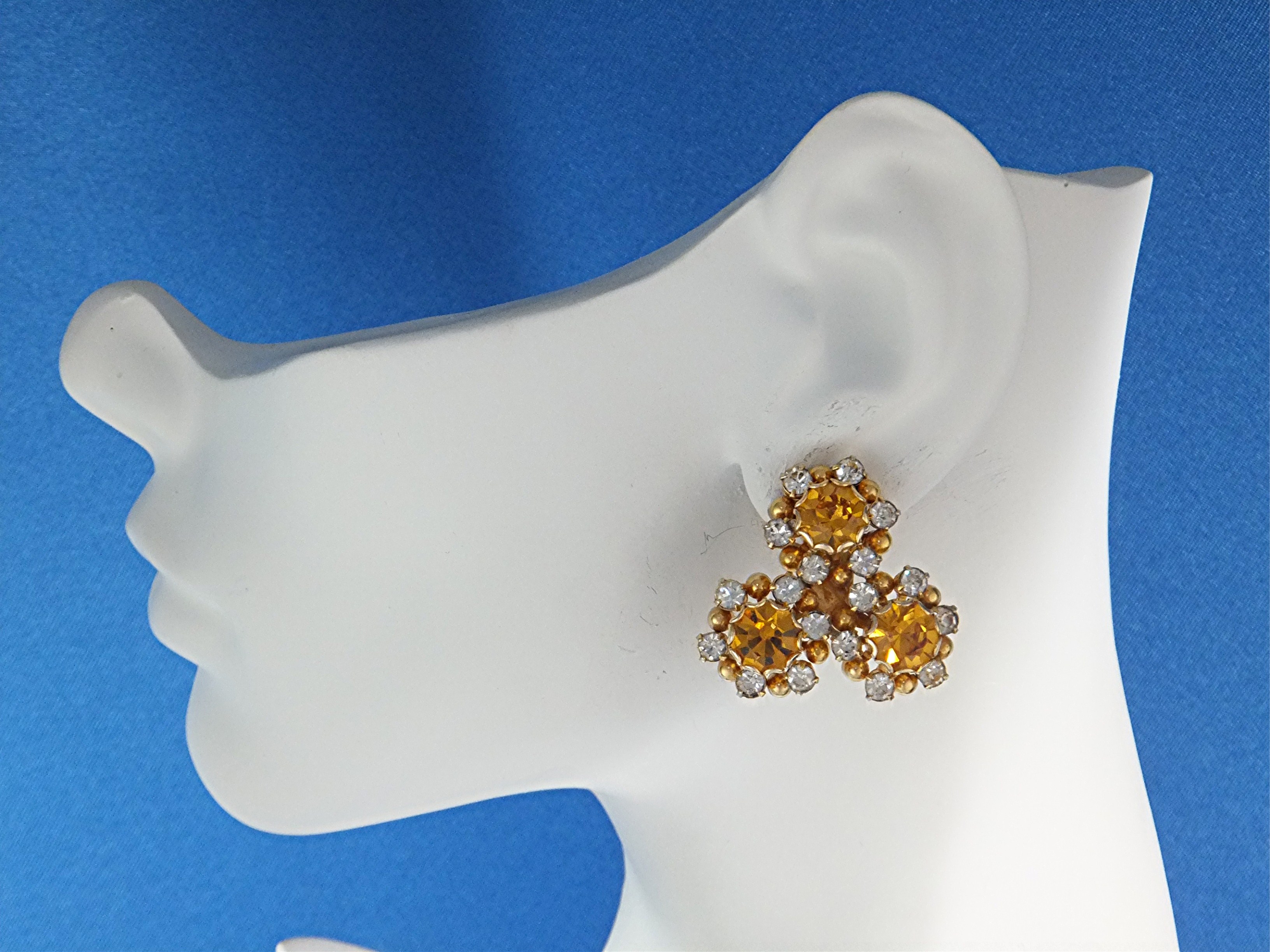 Earrings KRAMER  Citrine Crystal  Flower Clips