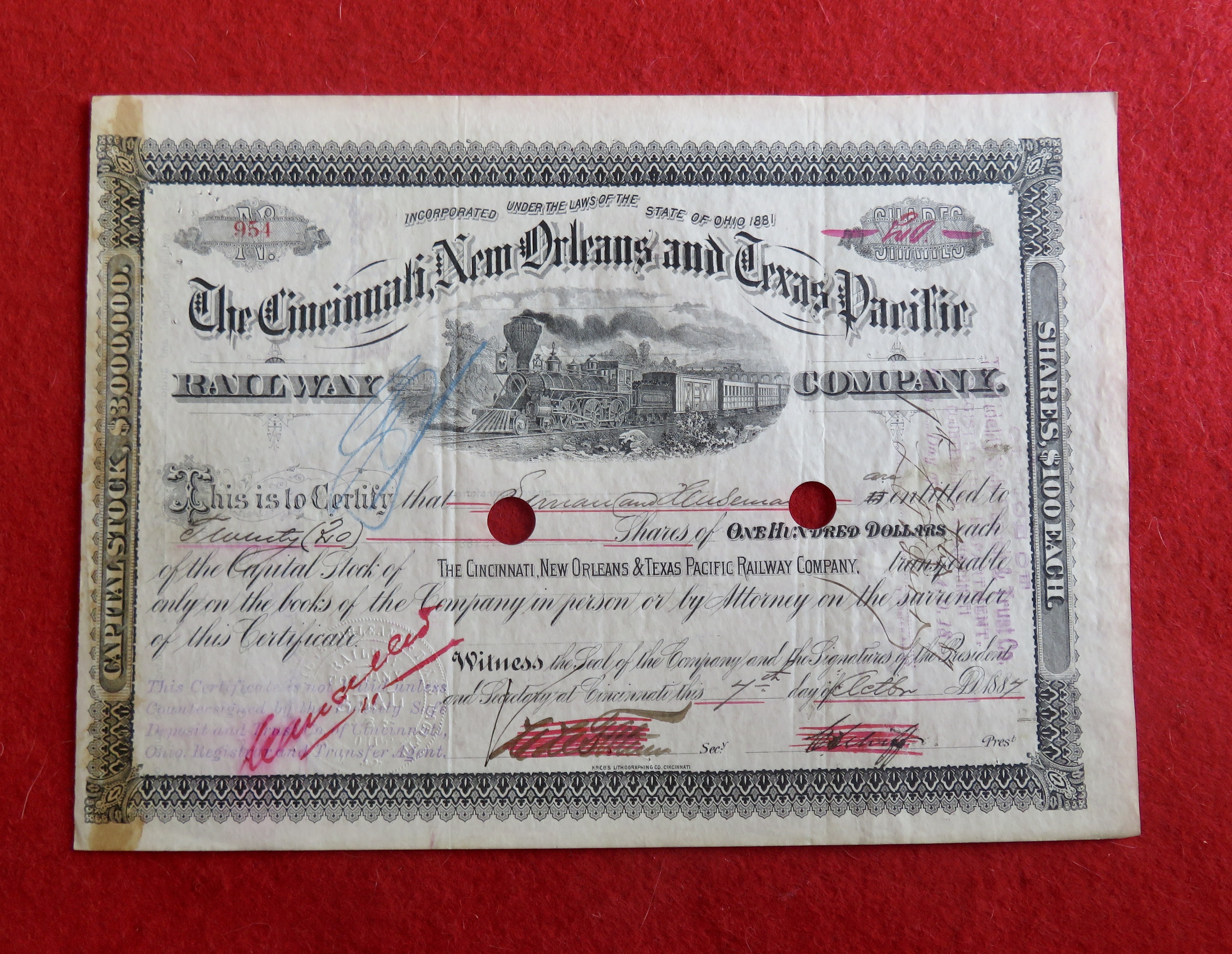 1887 The Cincinnati New Orleans & Texas Pacific Stock