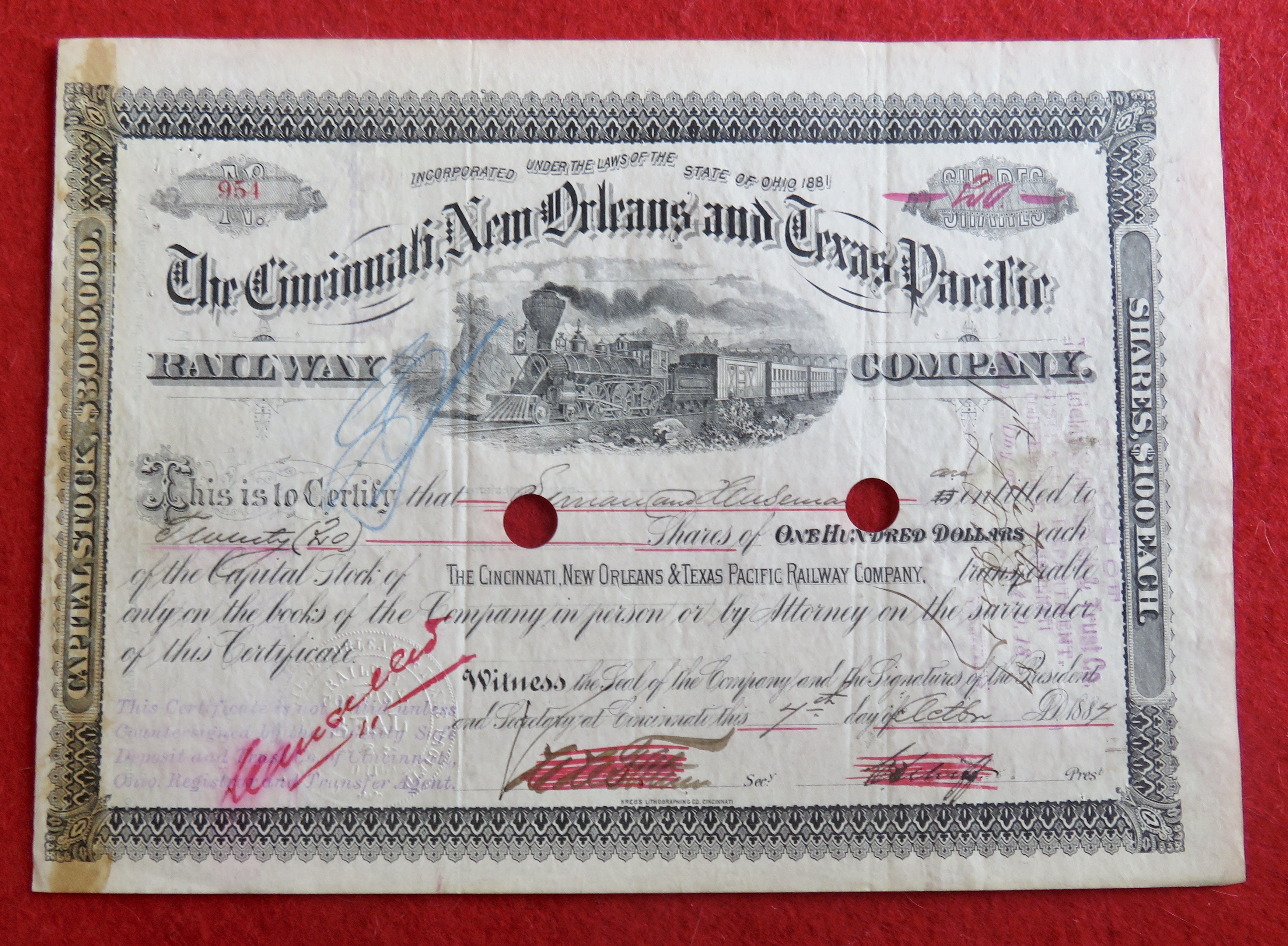 1887 The Cincinnati New Orleans & Texas Pacific Stock