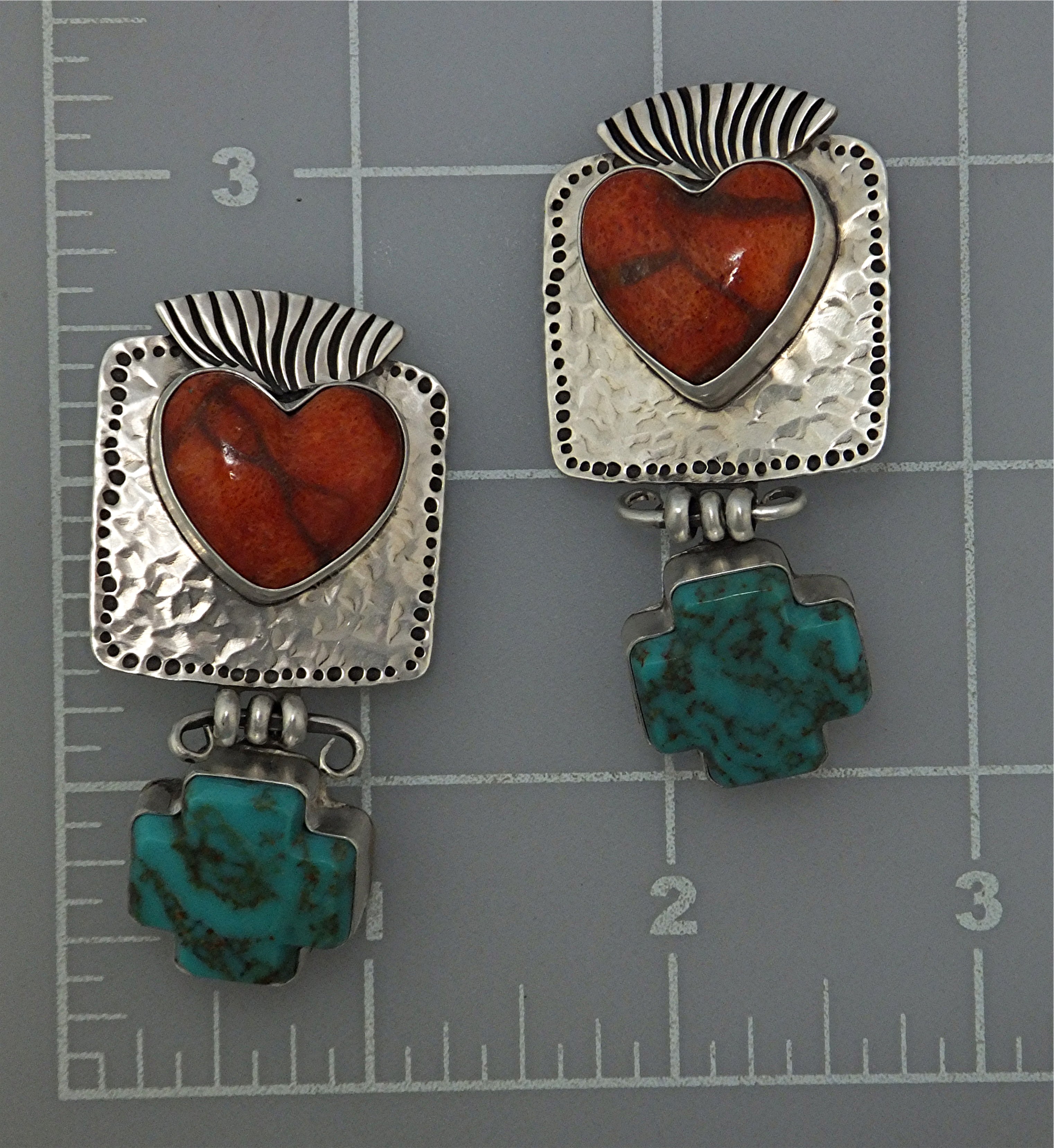 David Troutman Sterling Silver Apple Coral Turquoise Ea