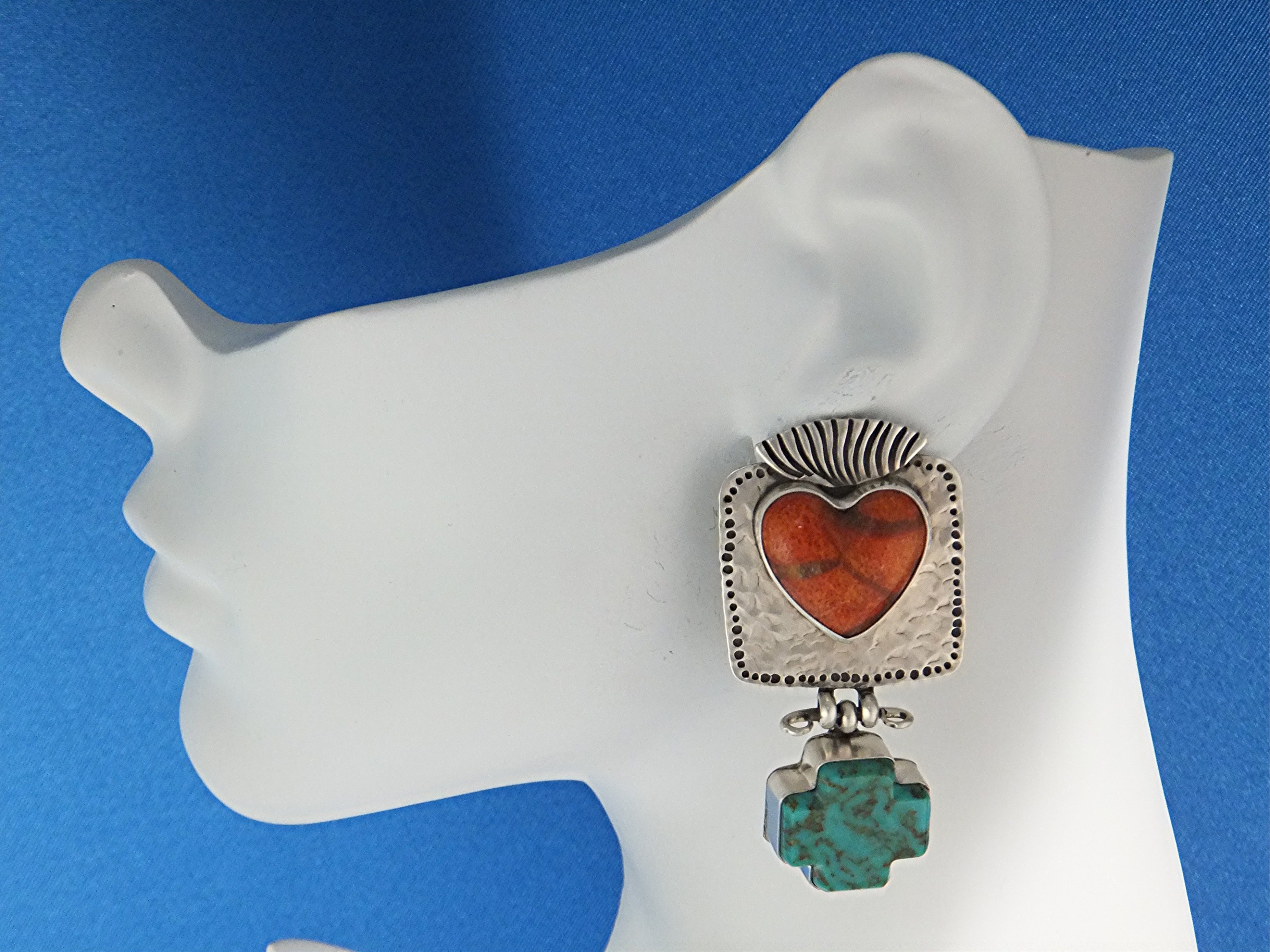 David Troutman Sterling Silver Apple Coral Turquoise Ea