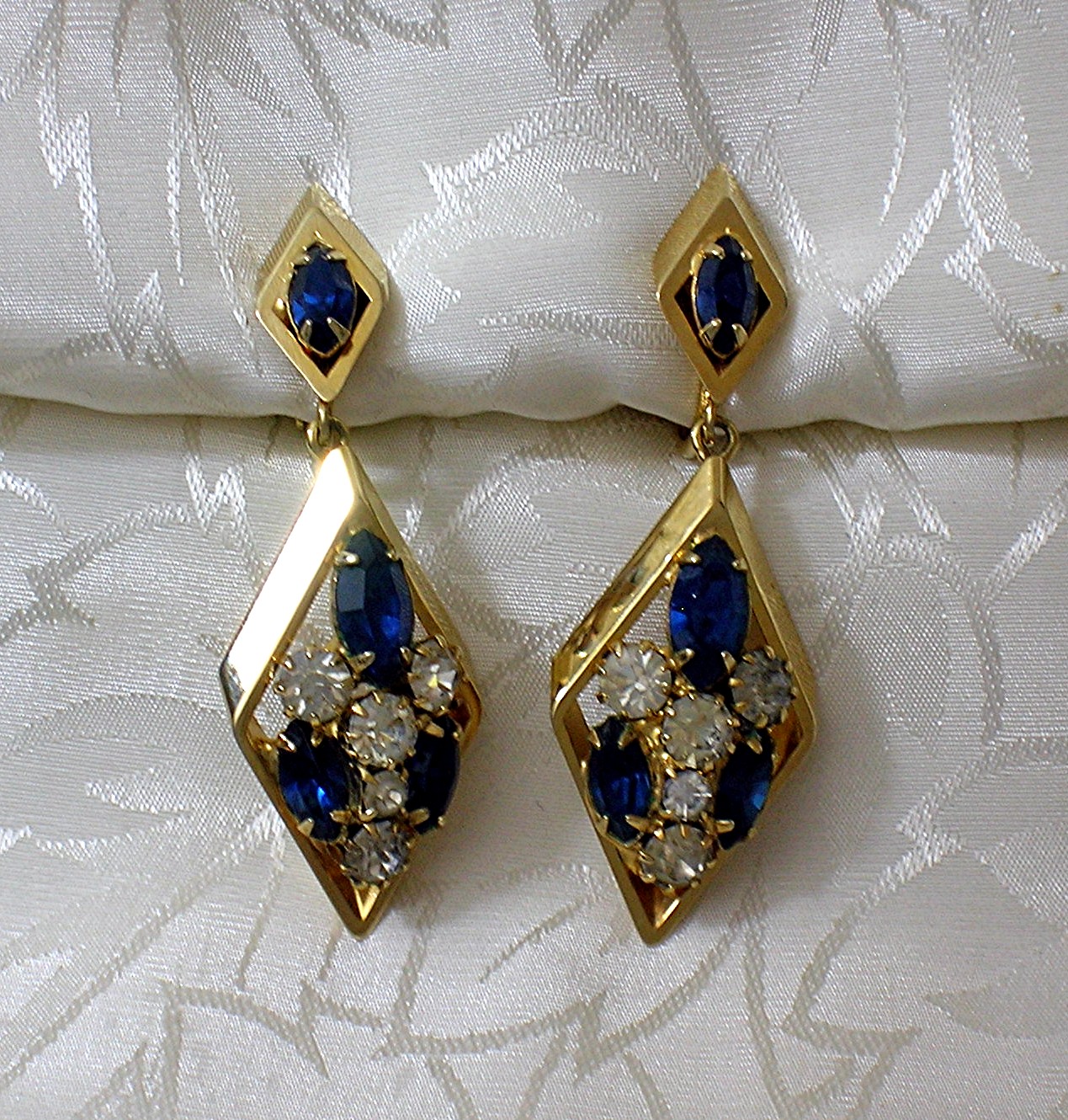 SCRAGER Sazpphire and Crystal Gold Clip Earrings..